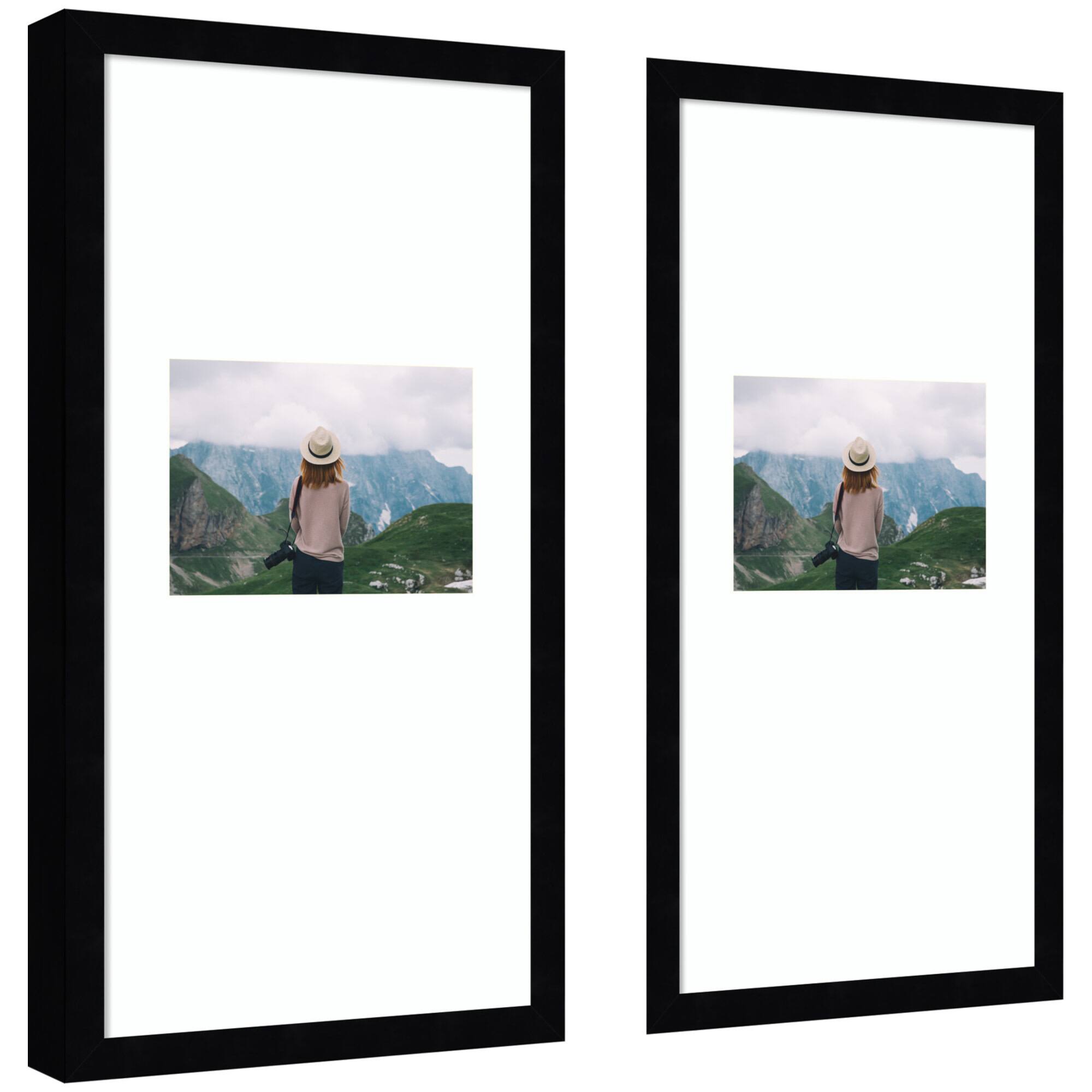 Kate and Laurel 11" x 20" Svelte Noir Black Photo Frames with 5" x 7" Mat, 2ct.