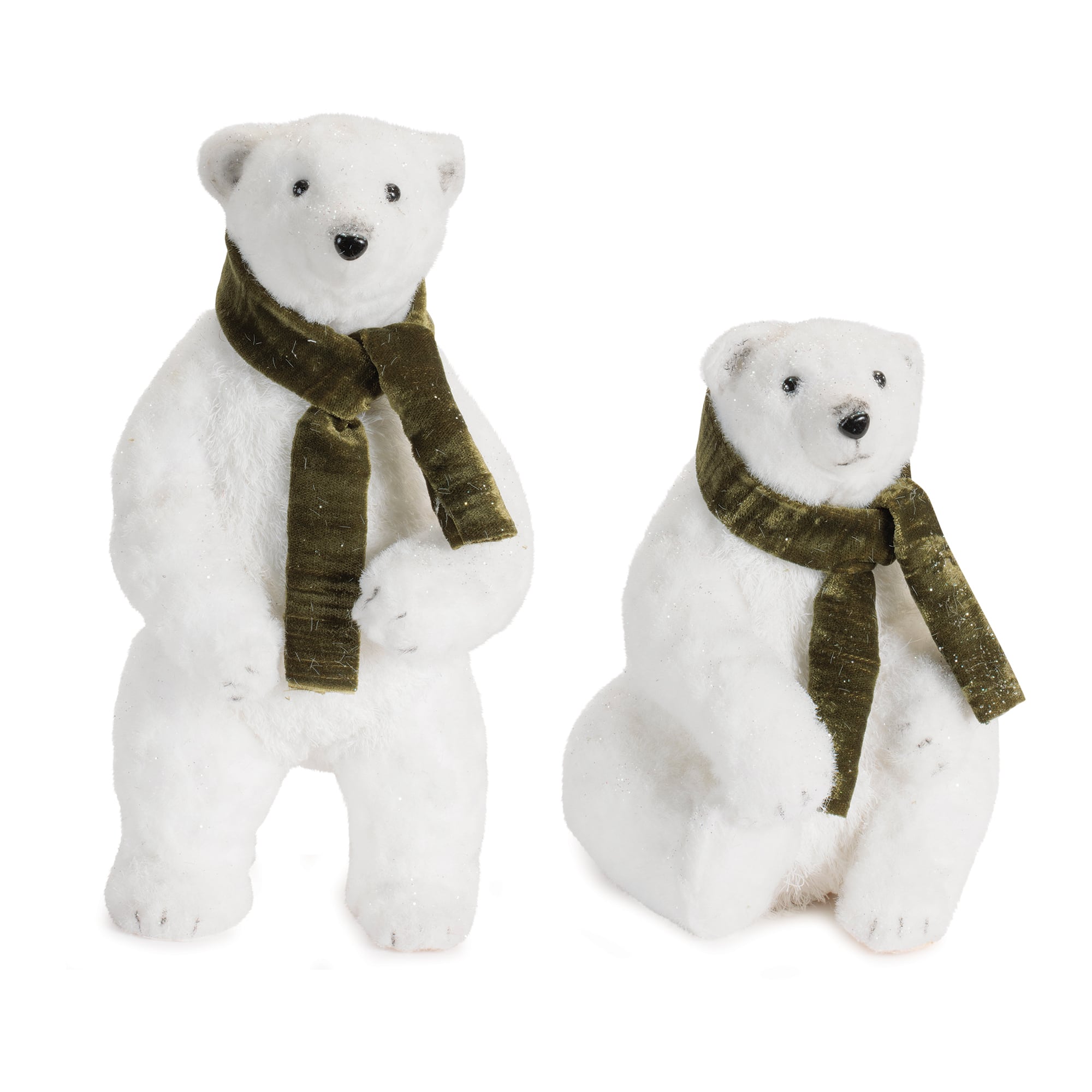 Melrose Plush Polar Bear Figurines with Green Scarves Set