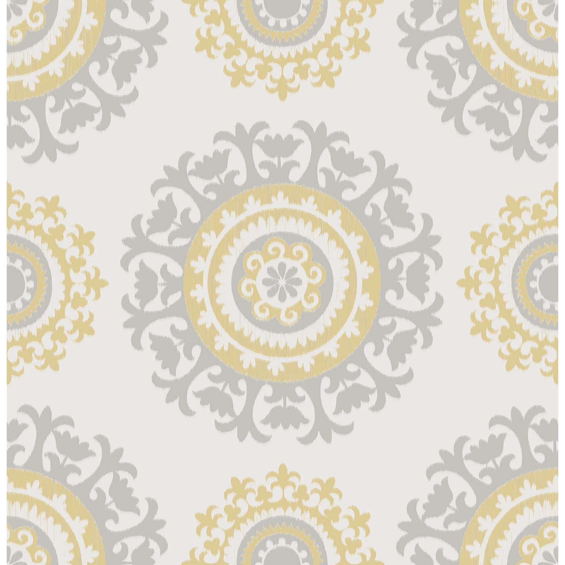 NuWallpaper Gray & Yellow Suzani Peel & Stick Wallpaper