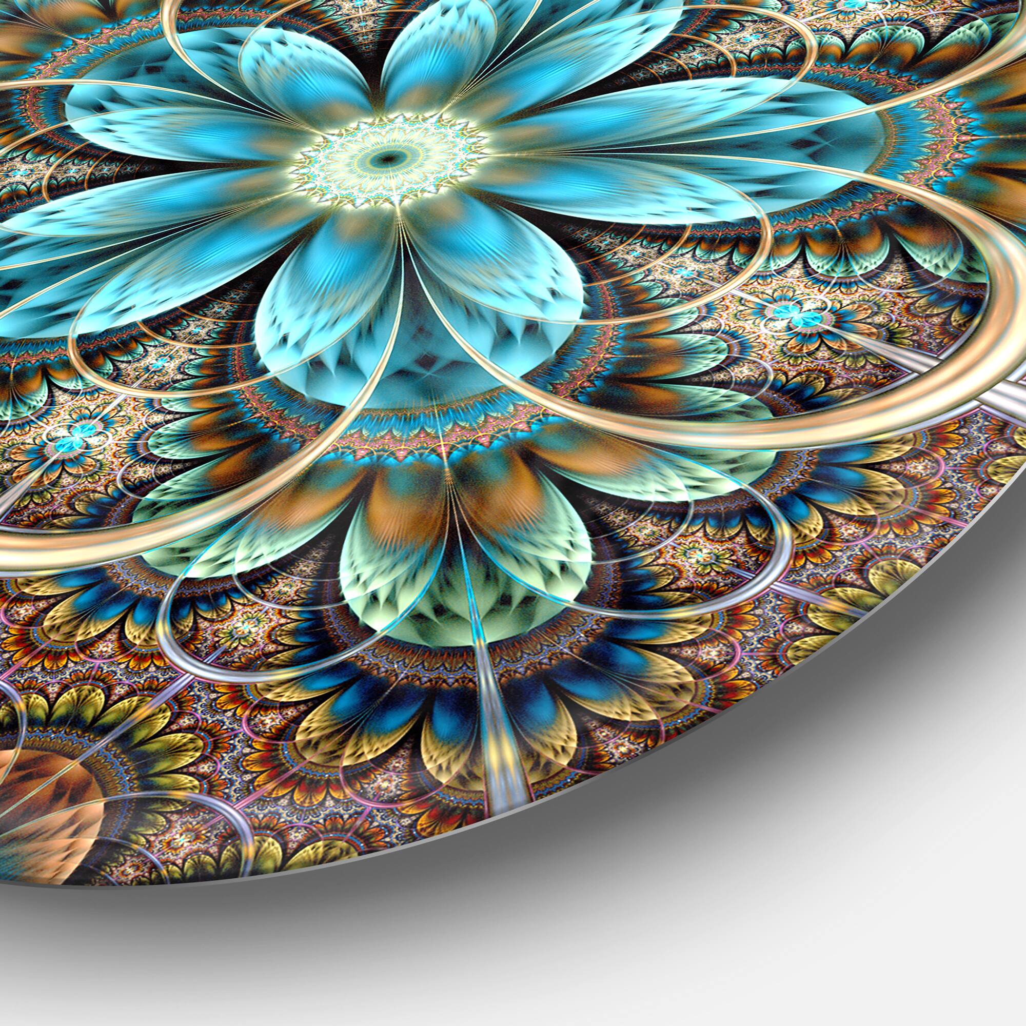 Designart - Large Brown Blue Fractal Flower' Floral Metal Circle Wall Art