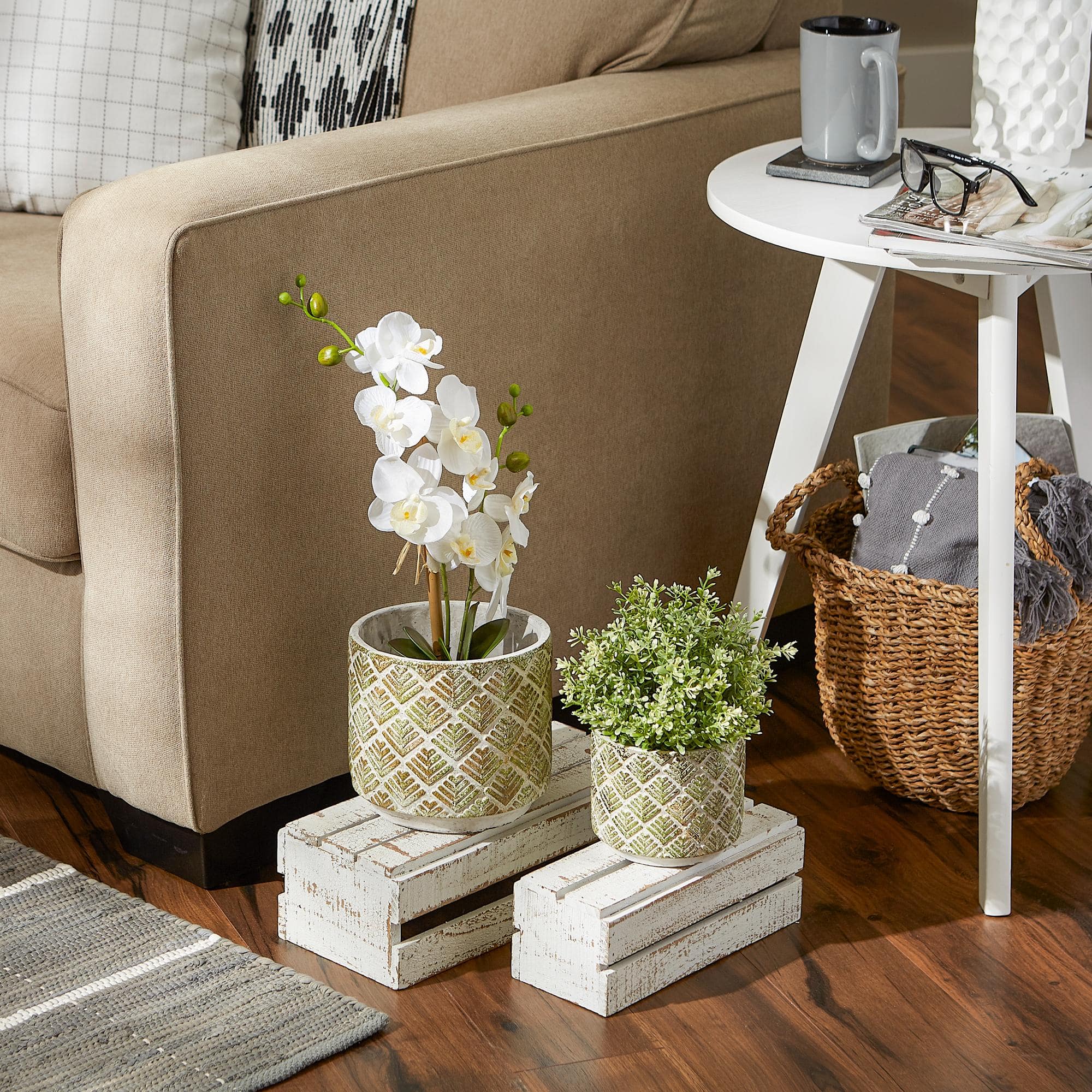 Abstract Gold & White Cement Flower Pot Set