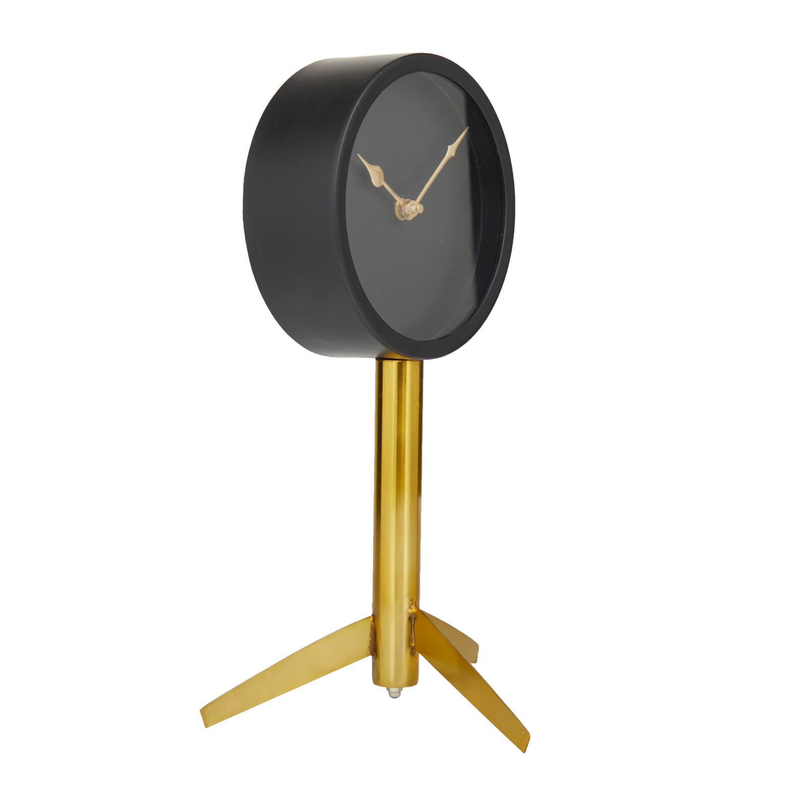 13" Black Stainless Steel Clock with Gold Stand