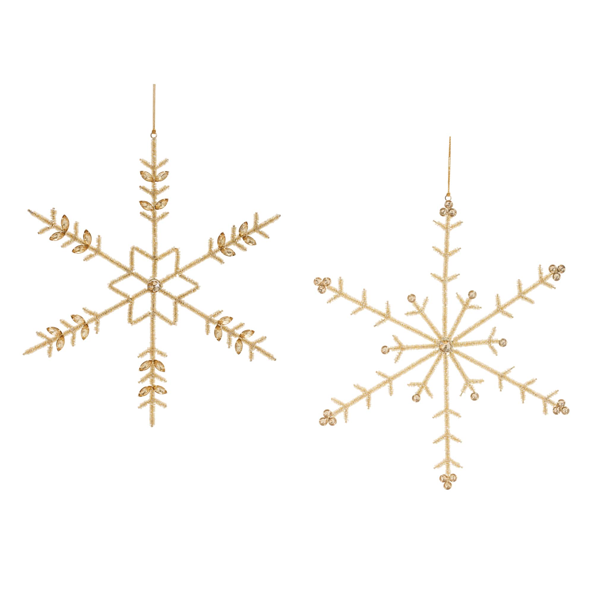12.25" Gold Beaded Metal Snowflake Ornaments Set