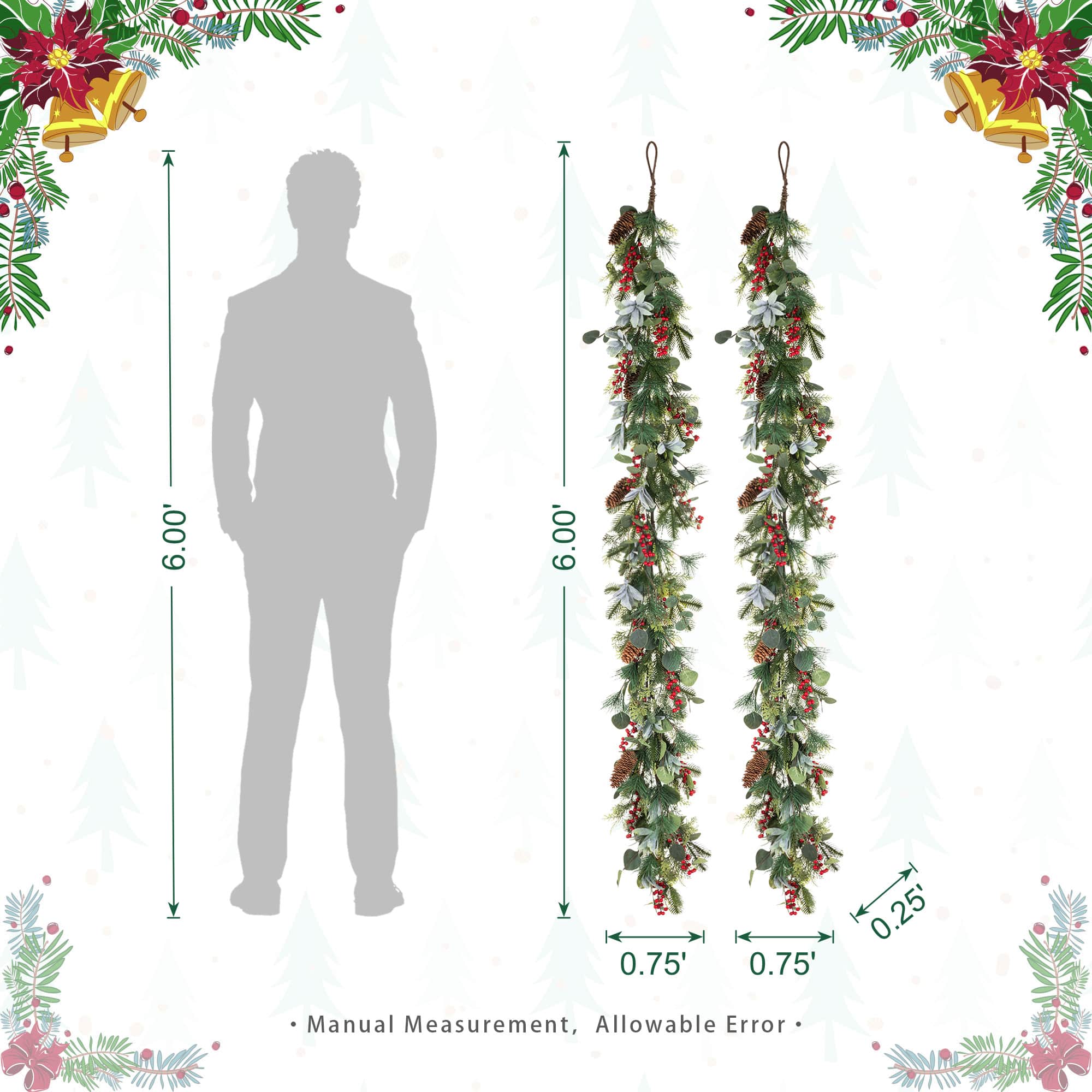 Glitzhome® 6ft. Christmas Berry & Pinecone Eucalyptus Garland, Set of 2