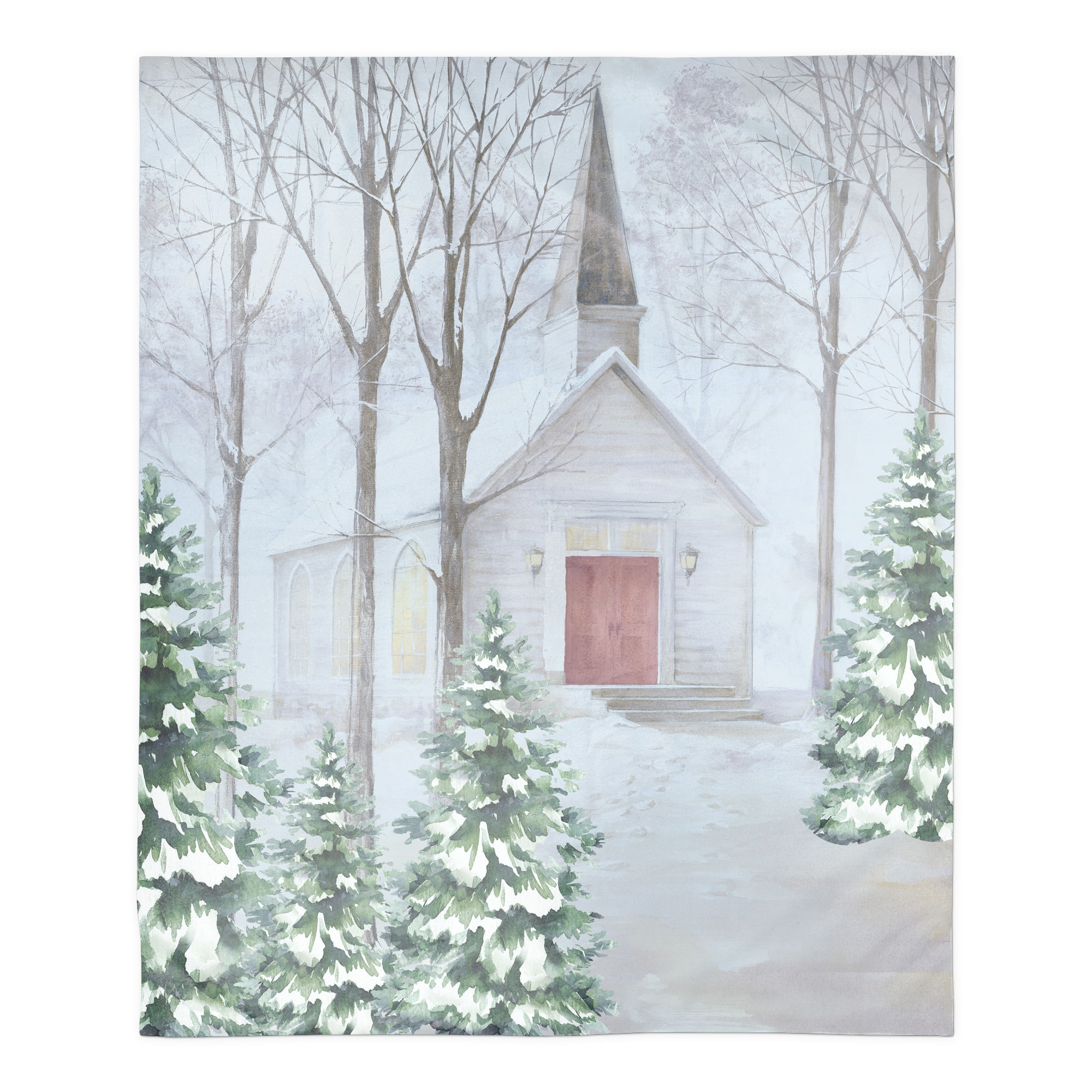 Snowy Church 50" x 60" Sherpa Fleece Blanket
