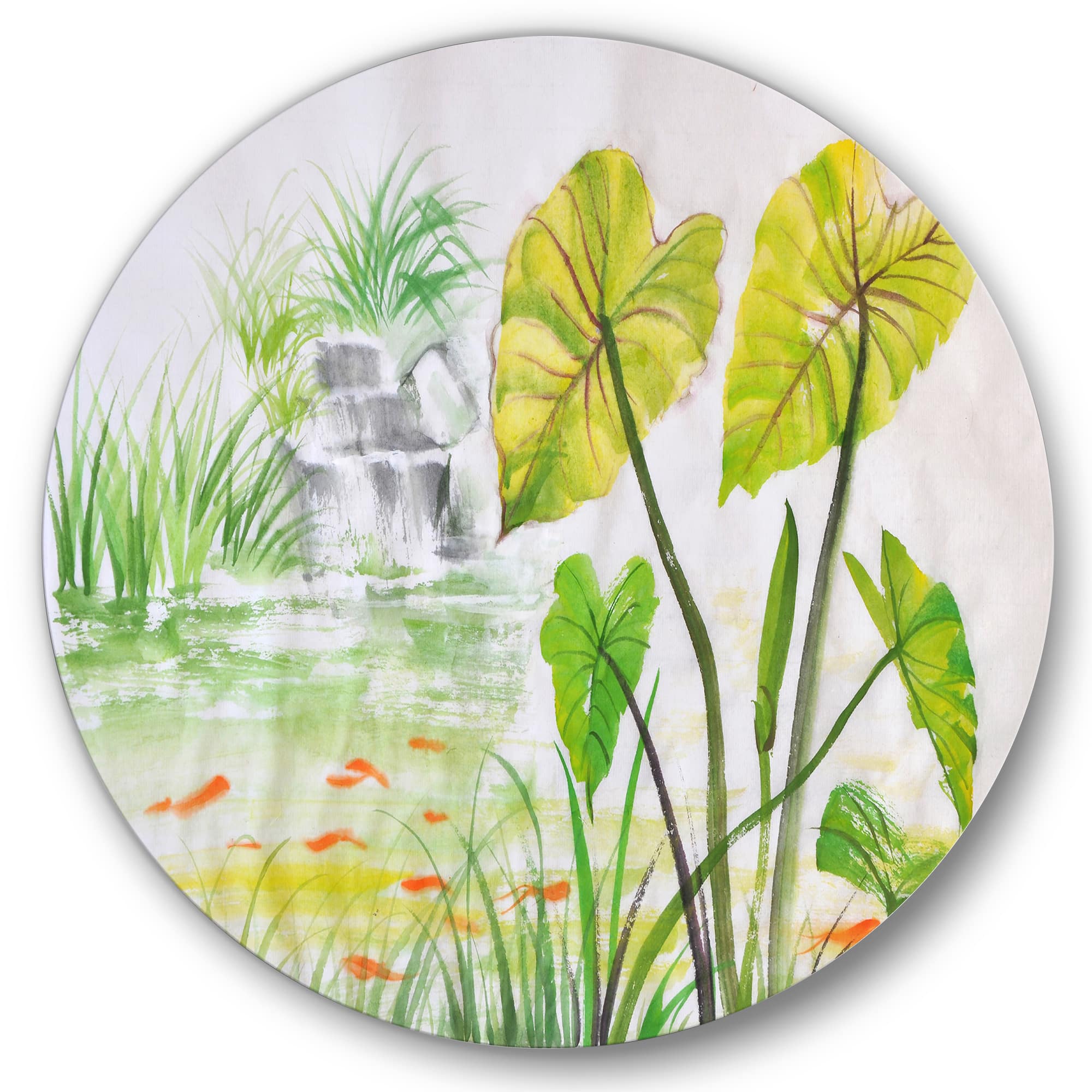 Designart - Vintage Lotus Pond - Lake House Metal Circle Wall Art