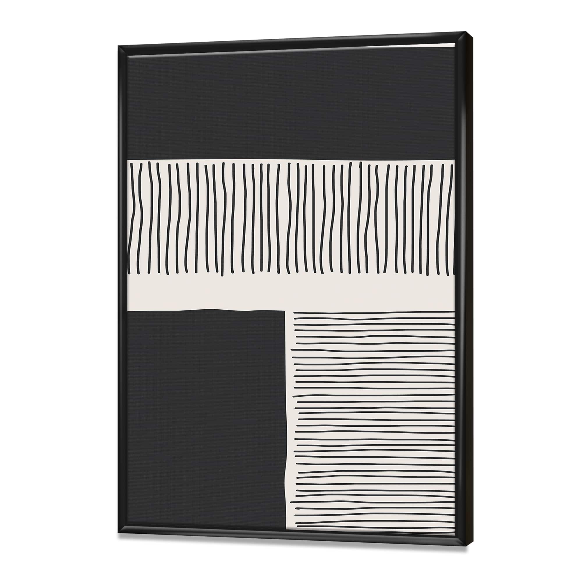 Designart - Minimal Geometric Lines And Squares VII - Modern Canvas Wall Art Print in Black Frame
