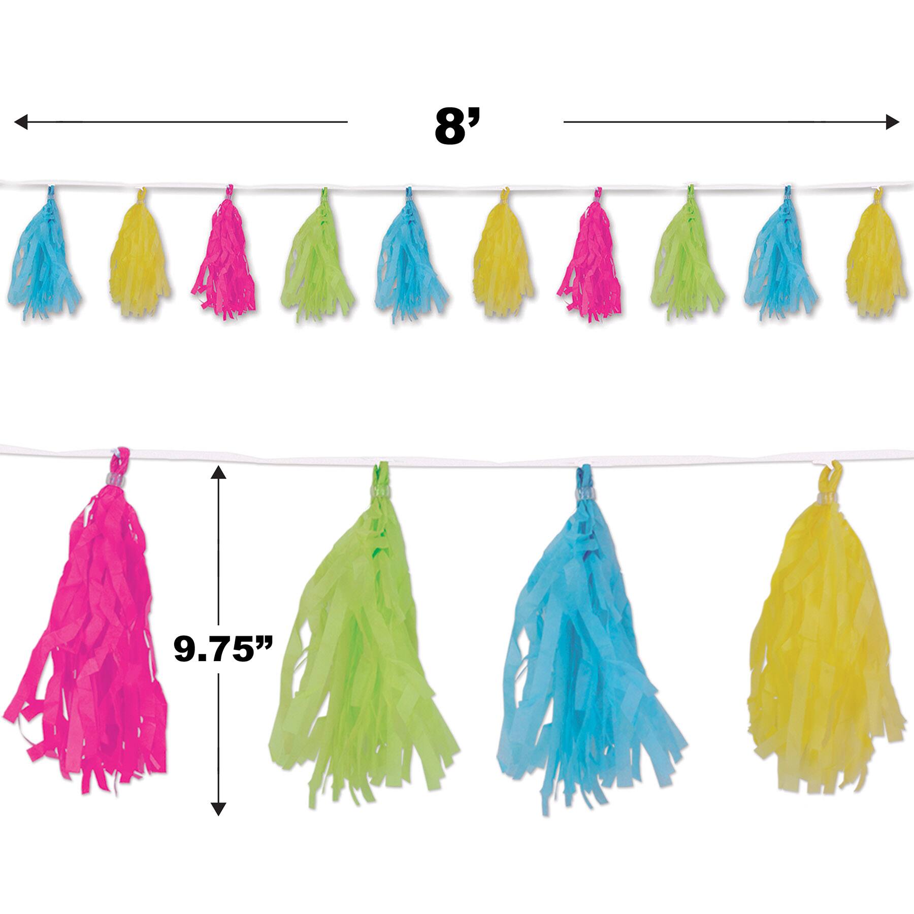 Beistle 8ft. Pink, Green, Turquoise & Yellow Tissue Tassel Garland, 2ct.