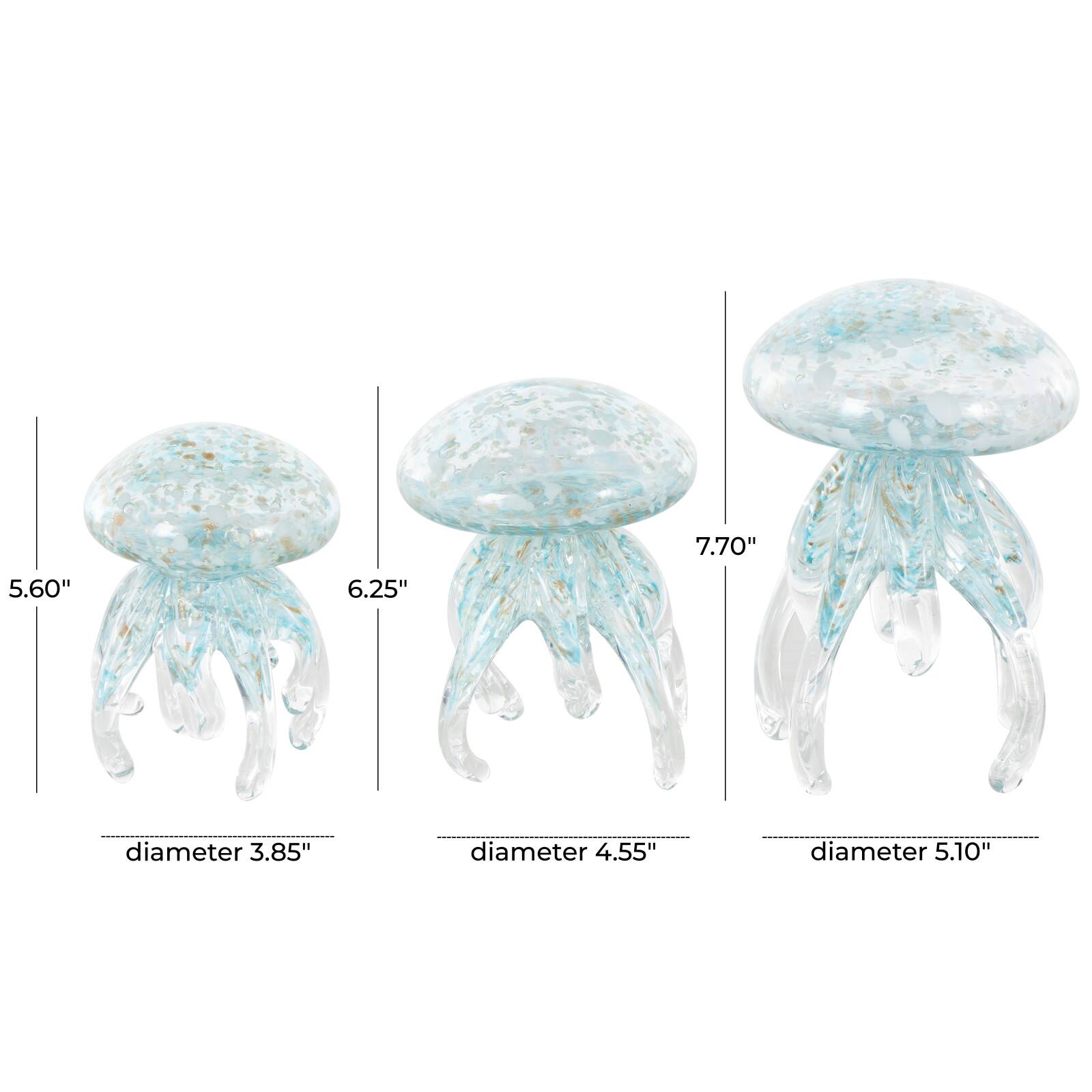 Blue Jellyfish Textured Glass Sculpture Set