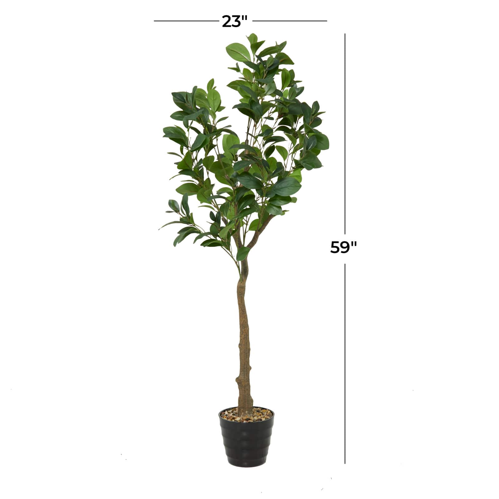 59" Green Faux Foliage Indoor Outdoor Fig Artificial Tree with Black Melamine Pot