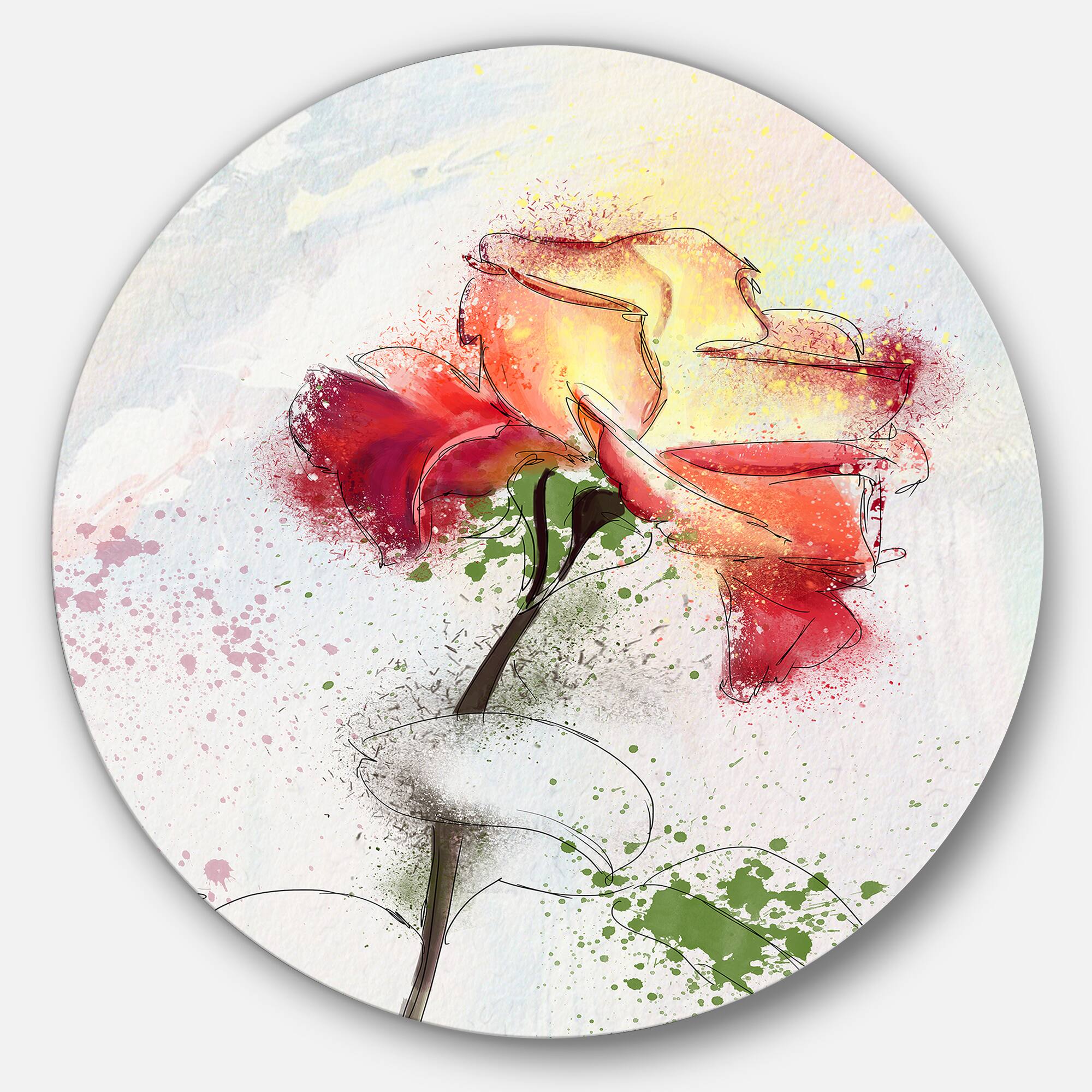 Designart - Beautiful Rose Illustration Drawing' Floral Metal Round Wall Decor