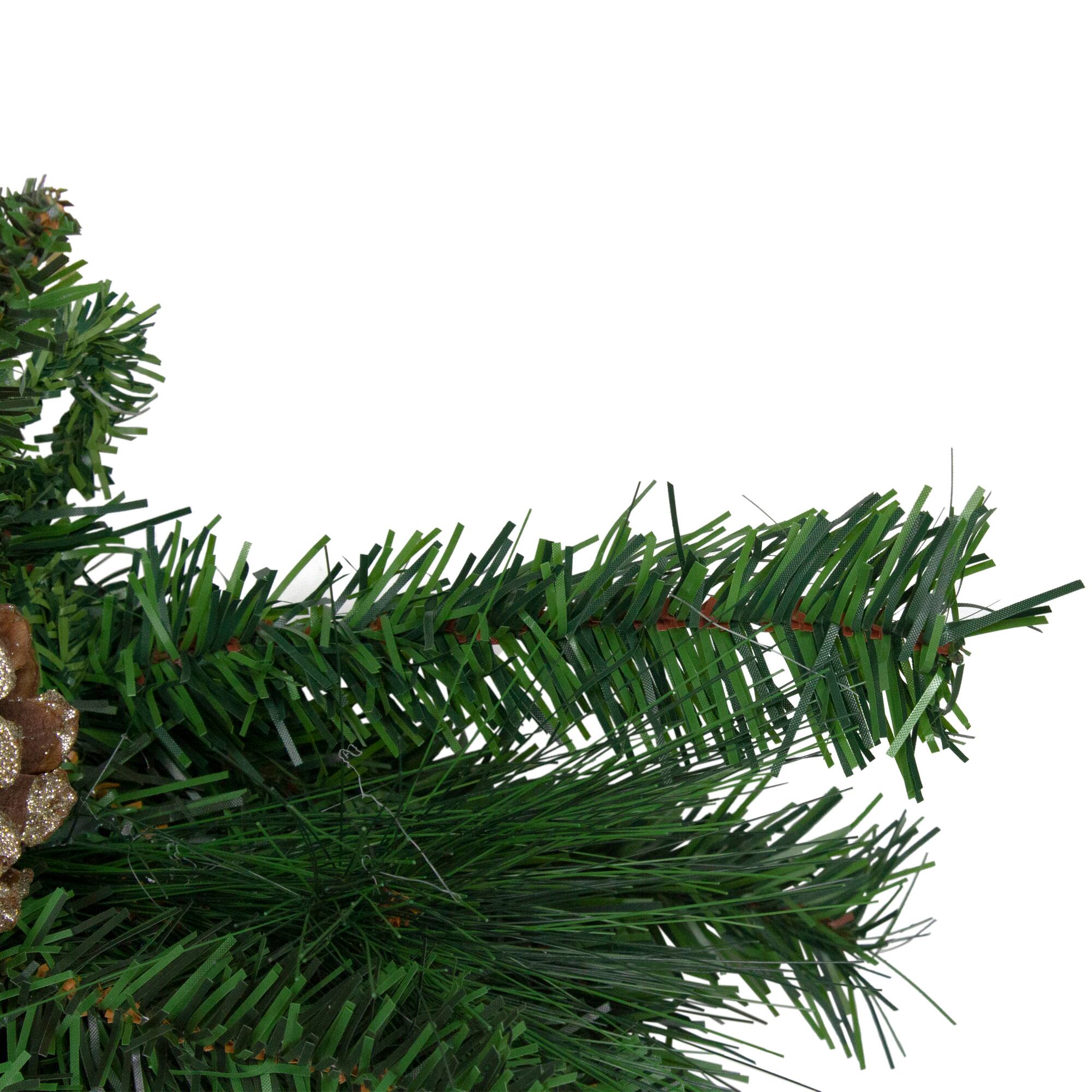 28" Unlit Mixed Pine, Pine Cones & Gold Glitter Teardrop Swag