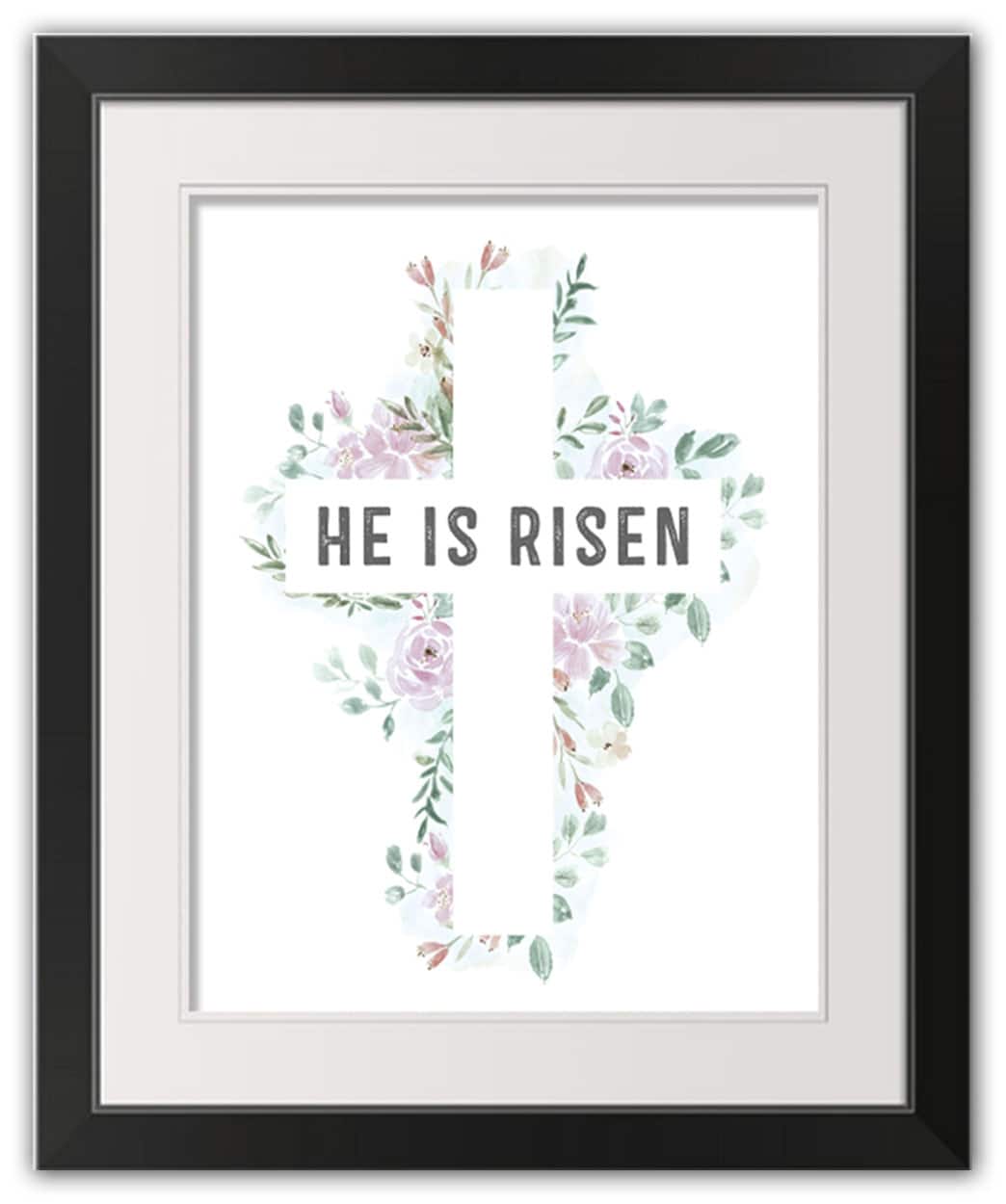 Watercolor Floral Cross Risen 2 16" x 20" Black Framed Print Under Plexiglass