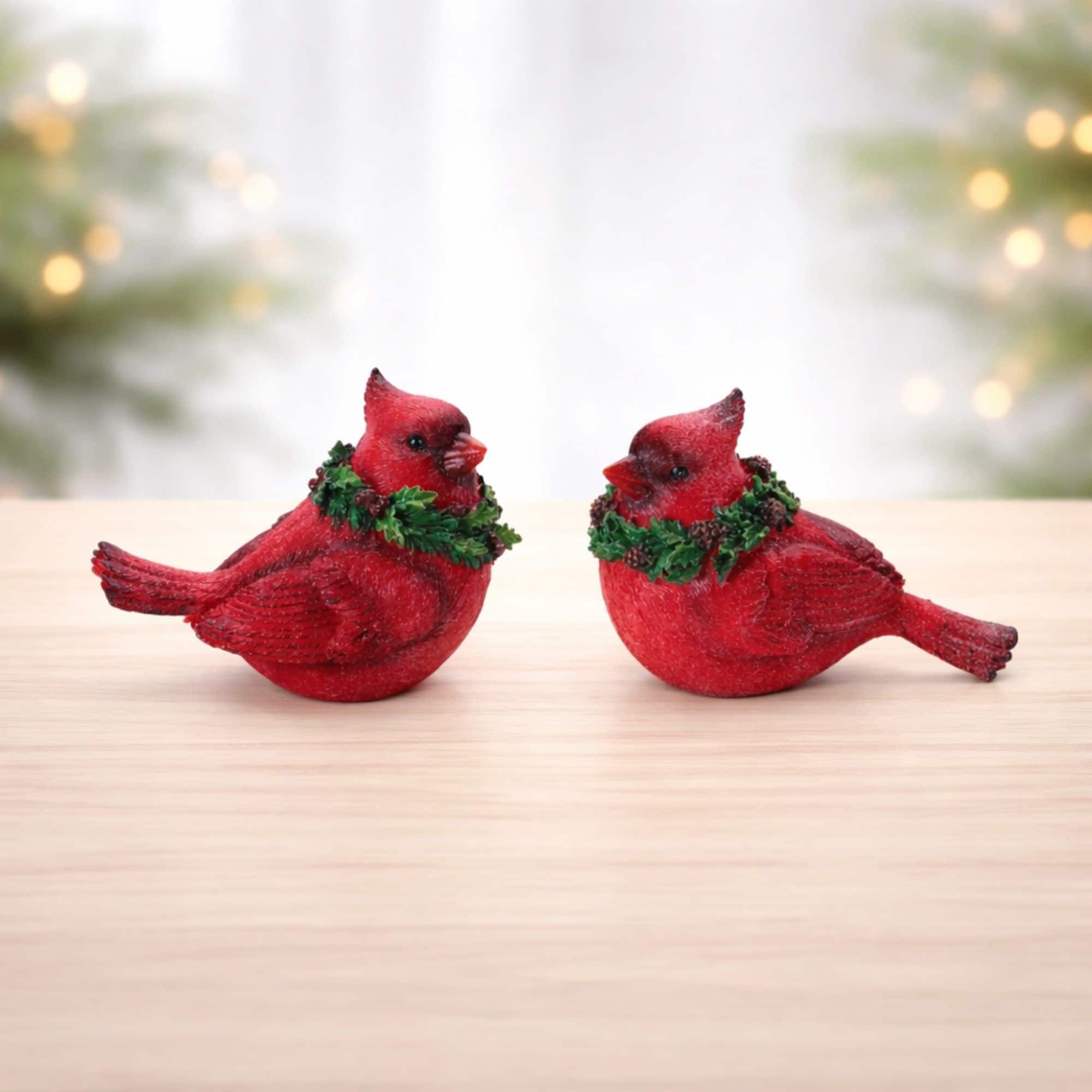 Melrose Red Cardinal Bird with Wreath Figurine Set