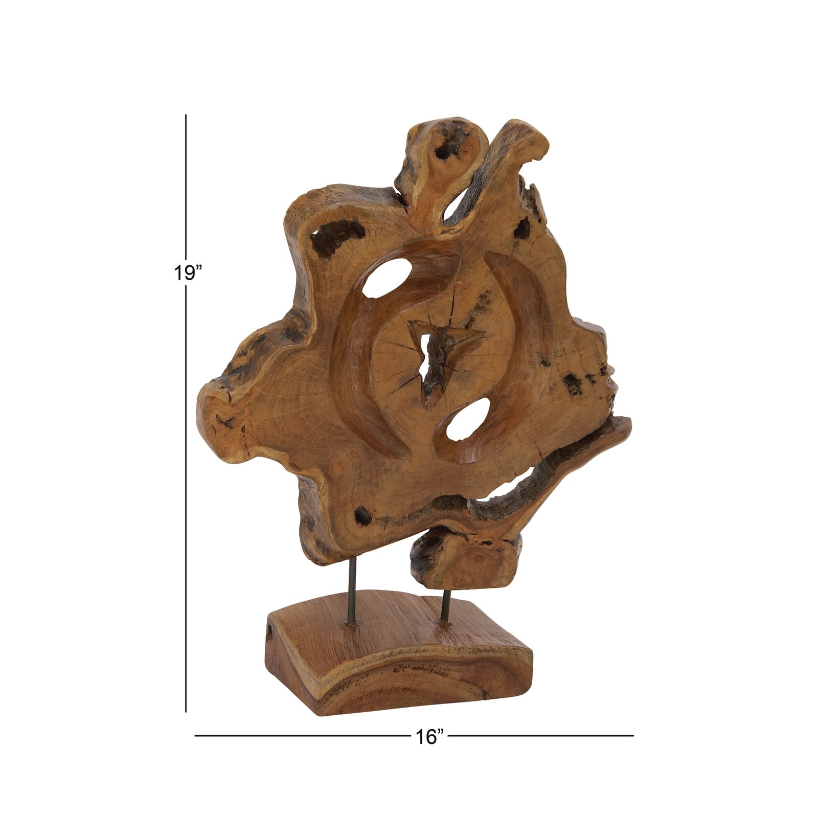 19" Brown Teak Wood Contemporary Sculpture