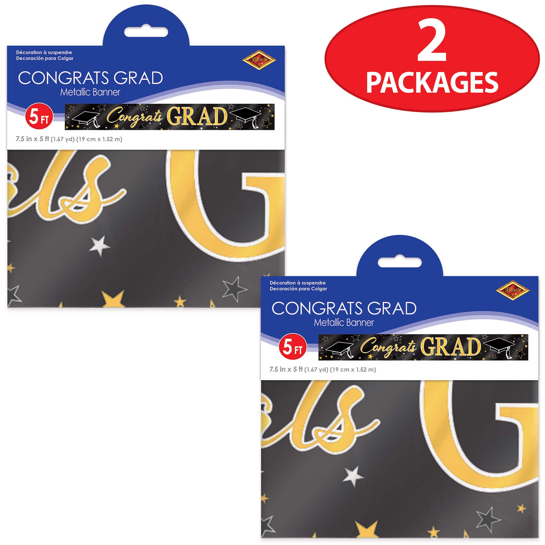 Beistle 5ft. Black & Gold Metallic Congrats Grad Banners, 2ct.