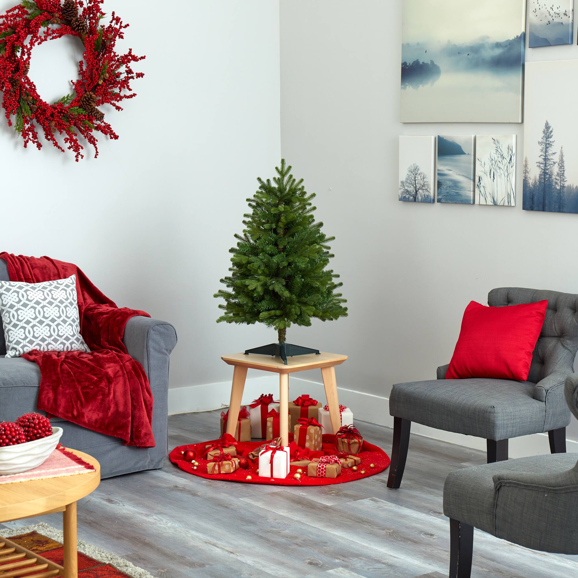 3ft. Pre-Lit Washington Fir Artificial Christmas Tree, Clear LED Lights
