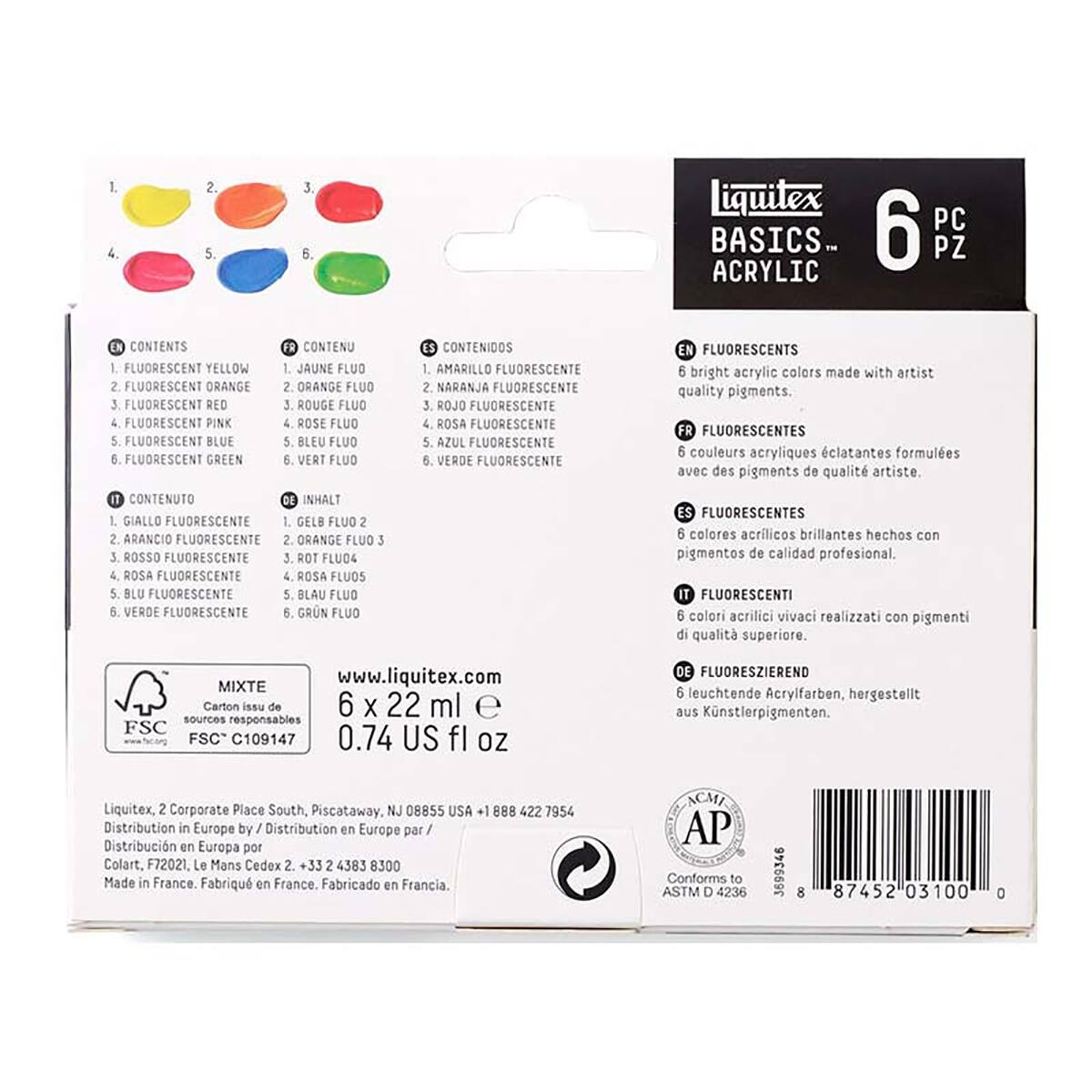 Liquitex® BASICS™ Fluorescent 6 Colour Acrylic Paint Set