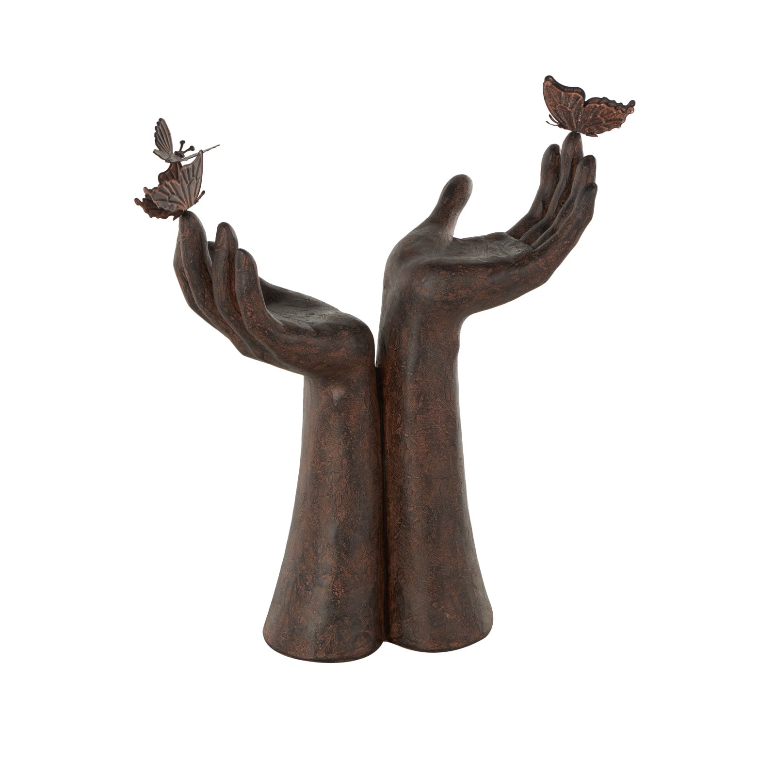14.25" Dark Brown Hands Raised Decorative Sculpture with Butterfly Accents