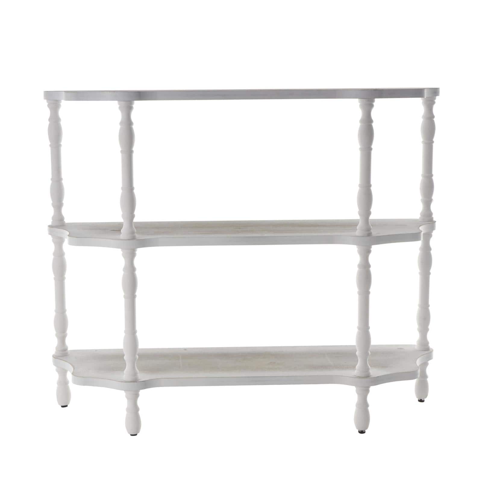 38" x 46.5" White Washed Wooden 2 Shelf Storage Shelving Unit