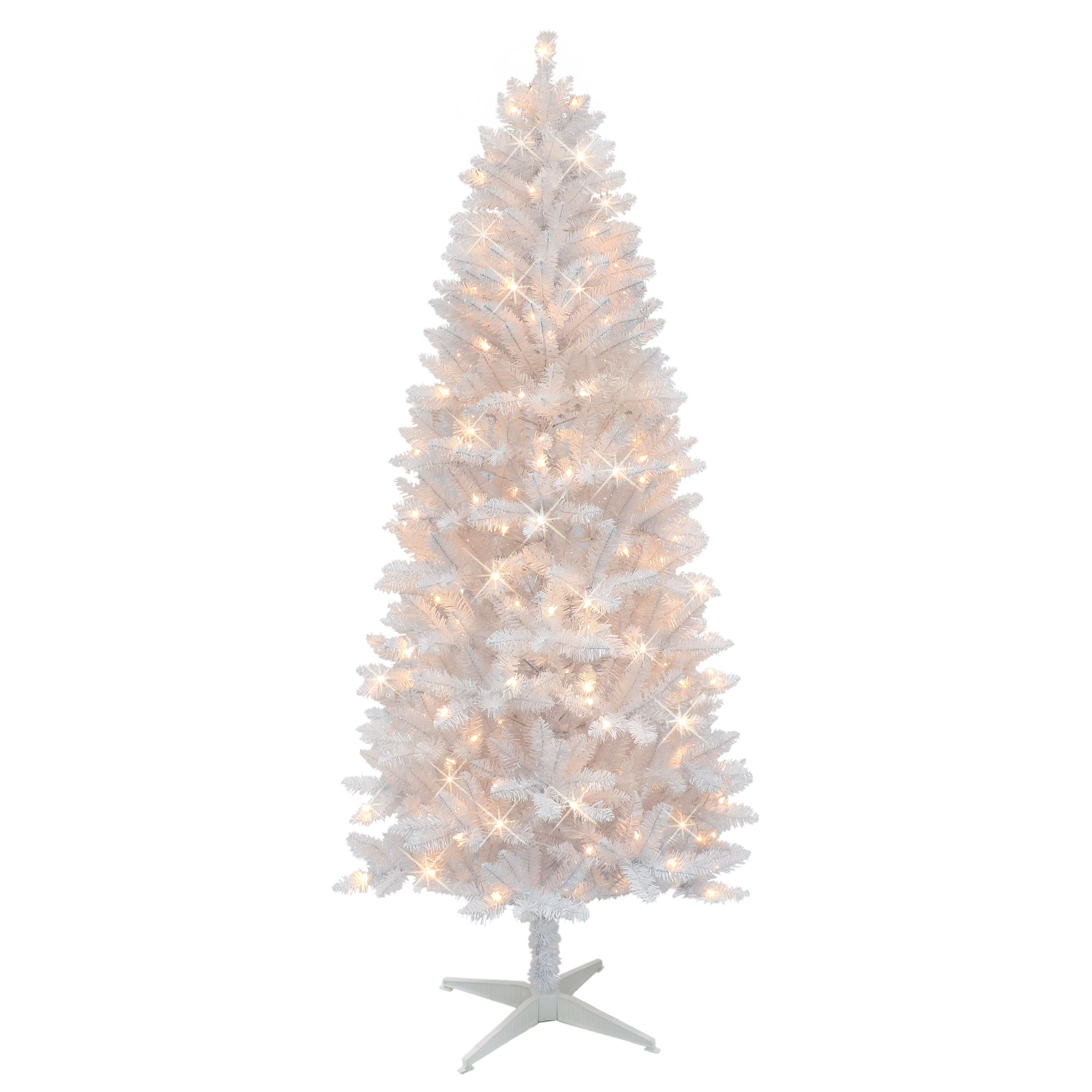 7ft. Pre-Lit White Carson Artificial Pine Christmas Tree, Clear Lights