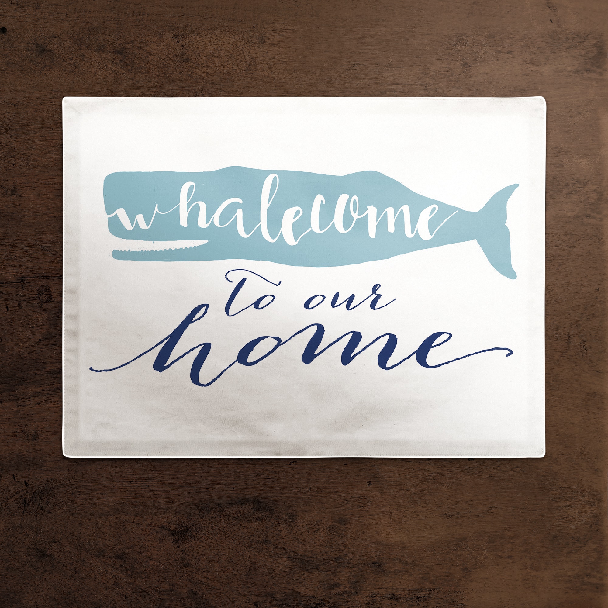 18" Blue Whalecome to Our Home Poly Twill Placemat