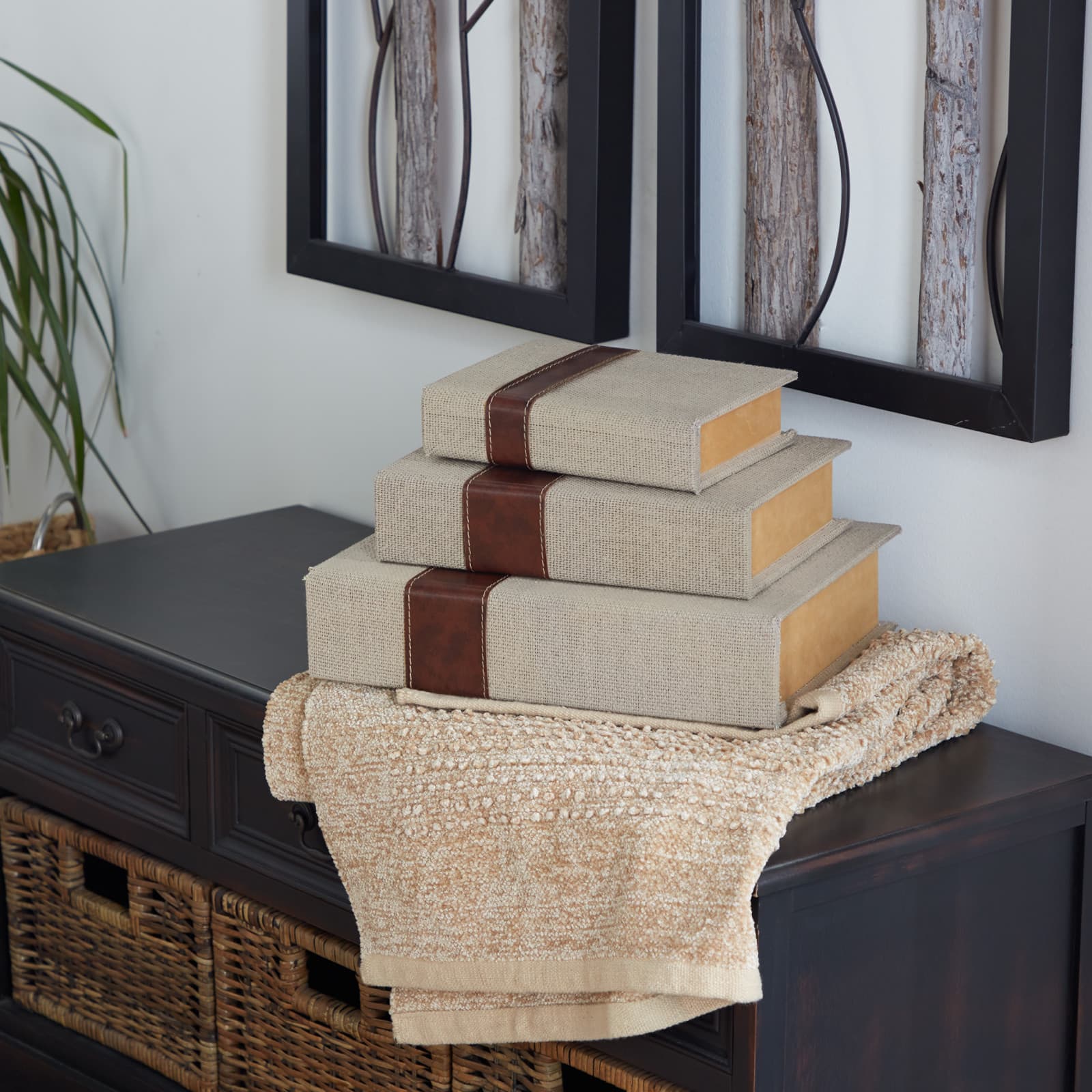Beige & Brown Traditional Rectangular Wooden Book Set