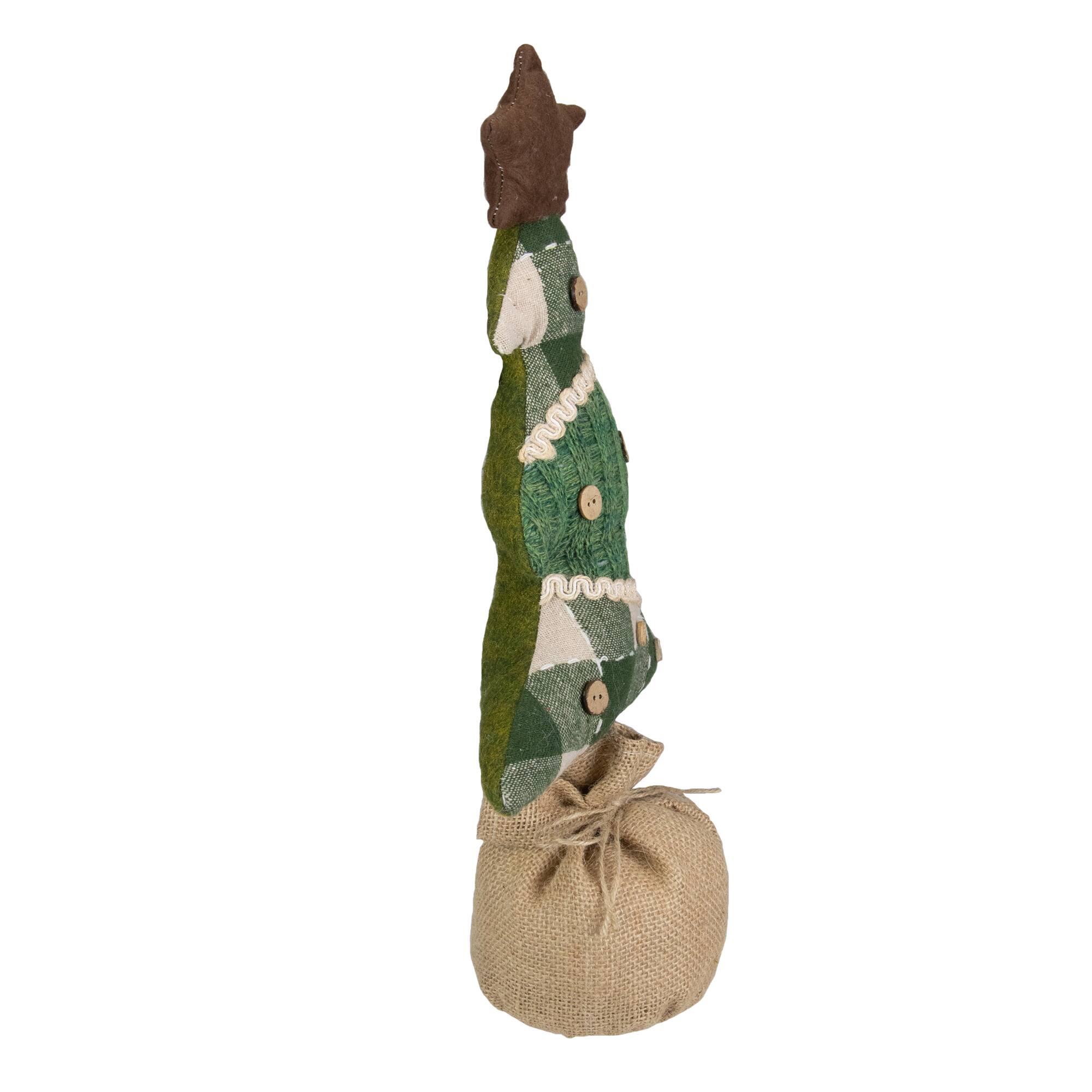17.5" Tan & Green Rustic Multi-Fabric Standing Christmas Tree Tabletop Décor