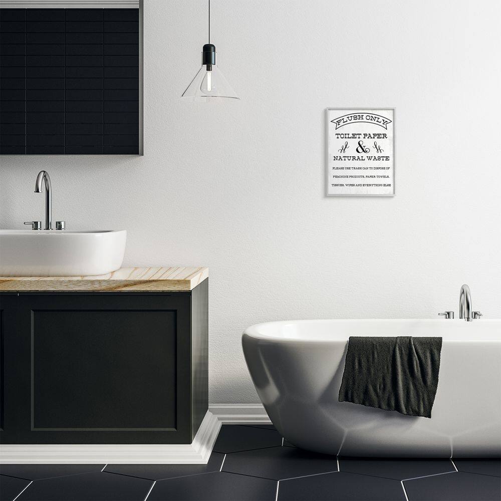 Stupell Industries Flush Only Toilet Paper Rustic Bathroom Sign Framed Wall Art