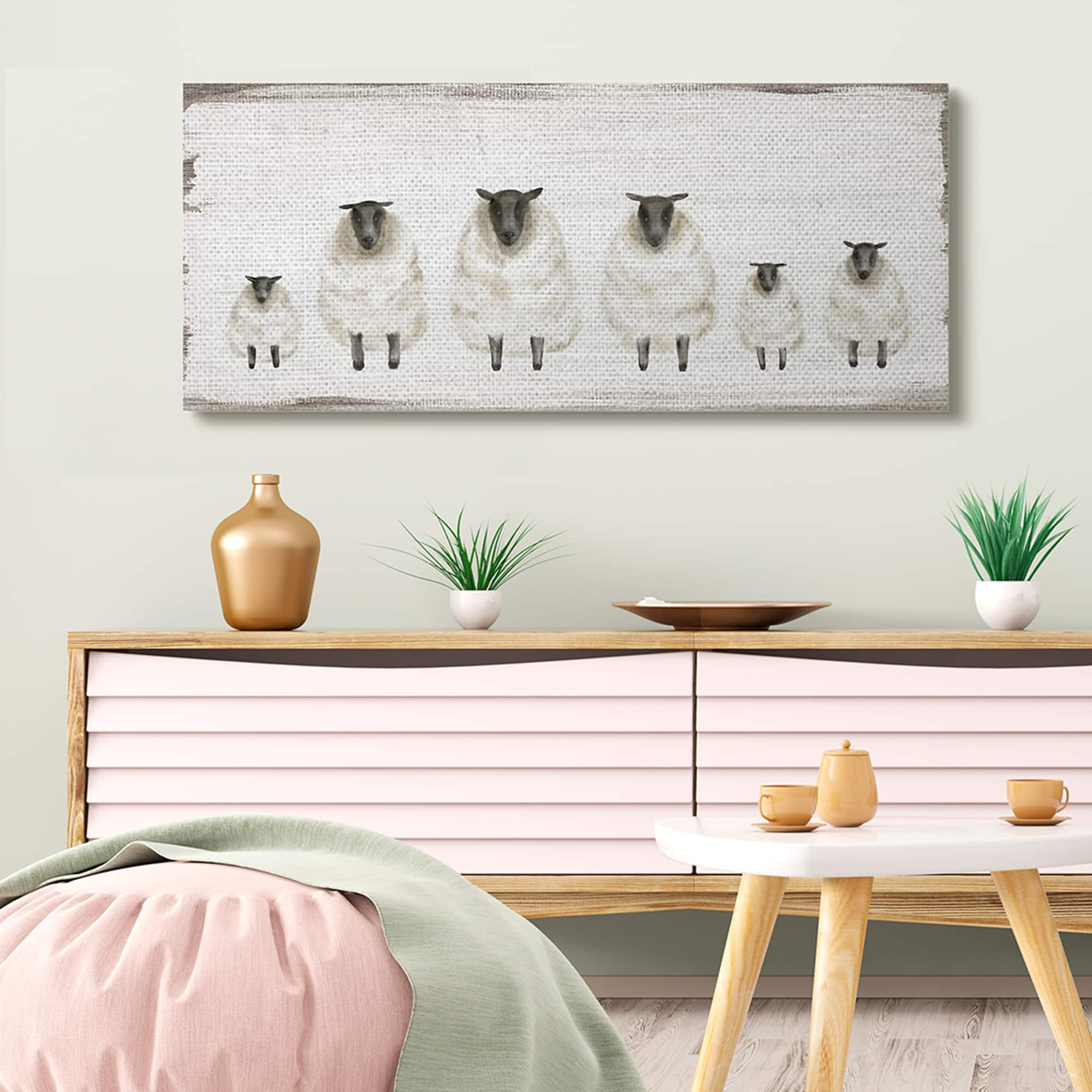 Stupell Industries Fluffy Farm Sheep Herd Rustic Country Animals Canvas Wall Art