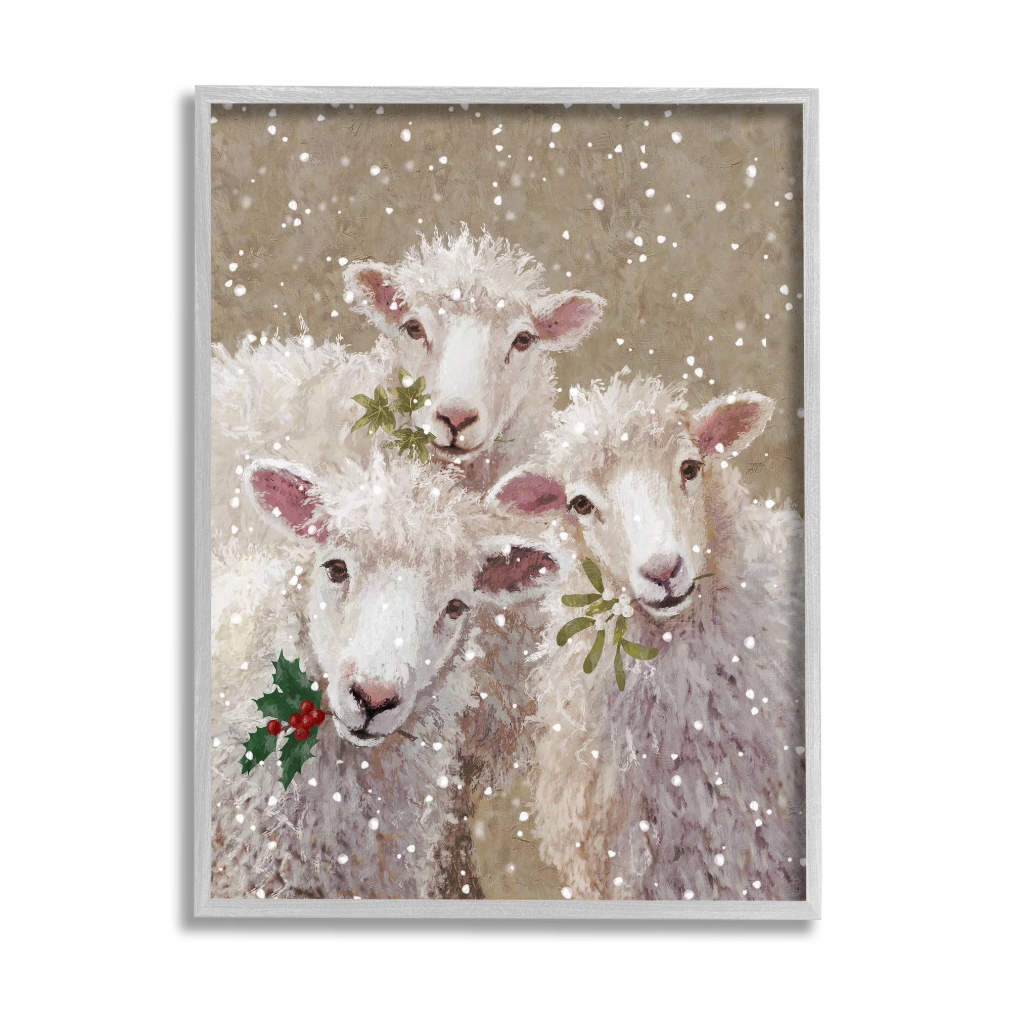 Stupell Industries Winter Sheep Trio Farm Animals Framed Giclee Art
