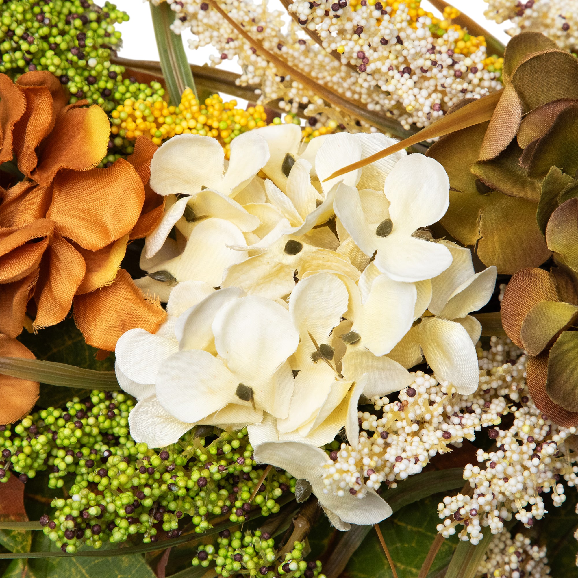 28" White & Orange Hydrangea Artificial Fall Harvest Twig Wreath