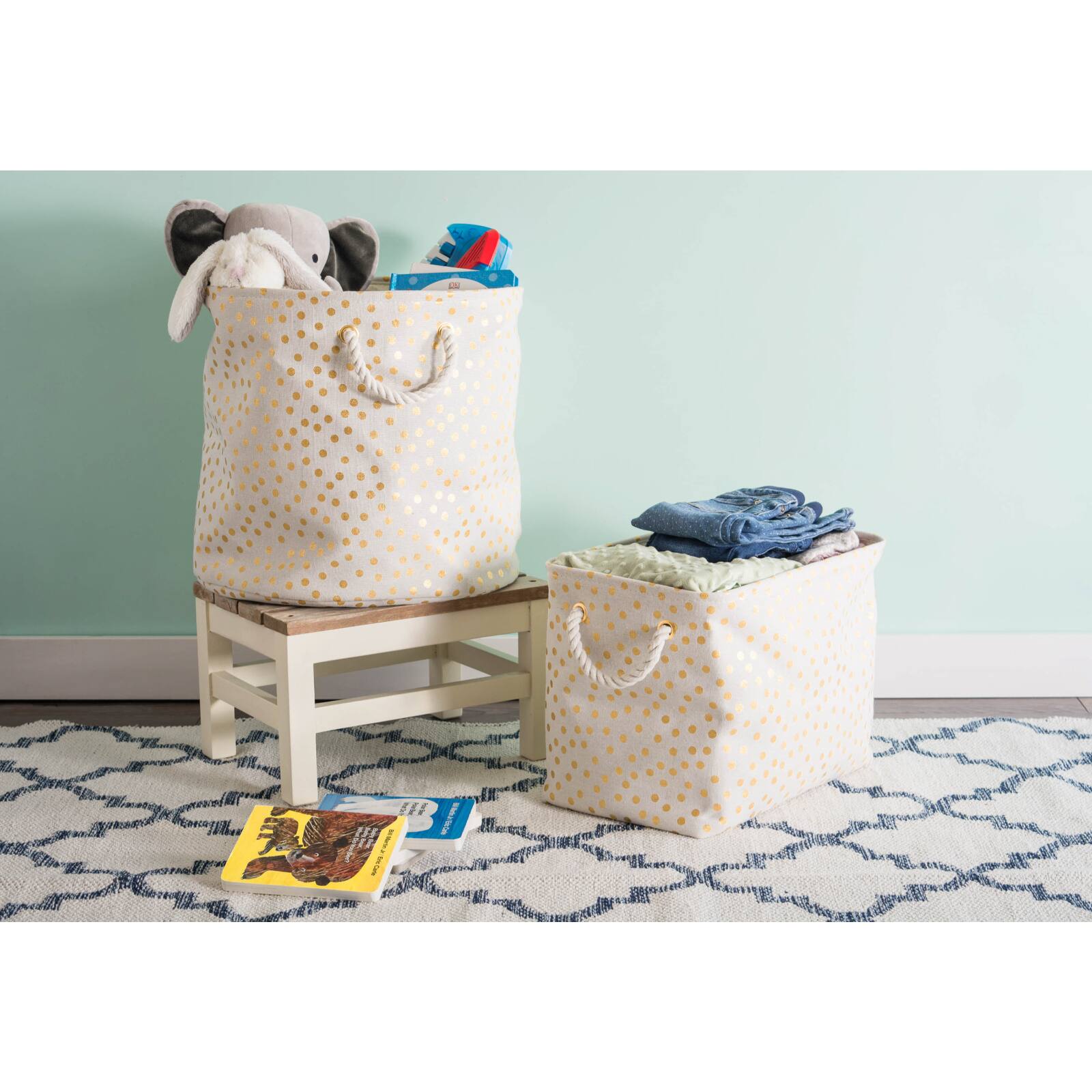 DII® Medium Round Gold Dots Polyester Bin