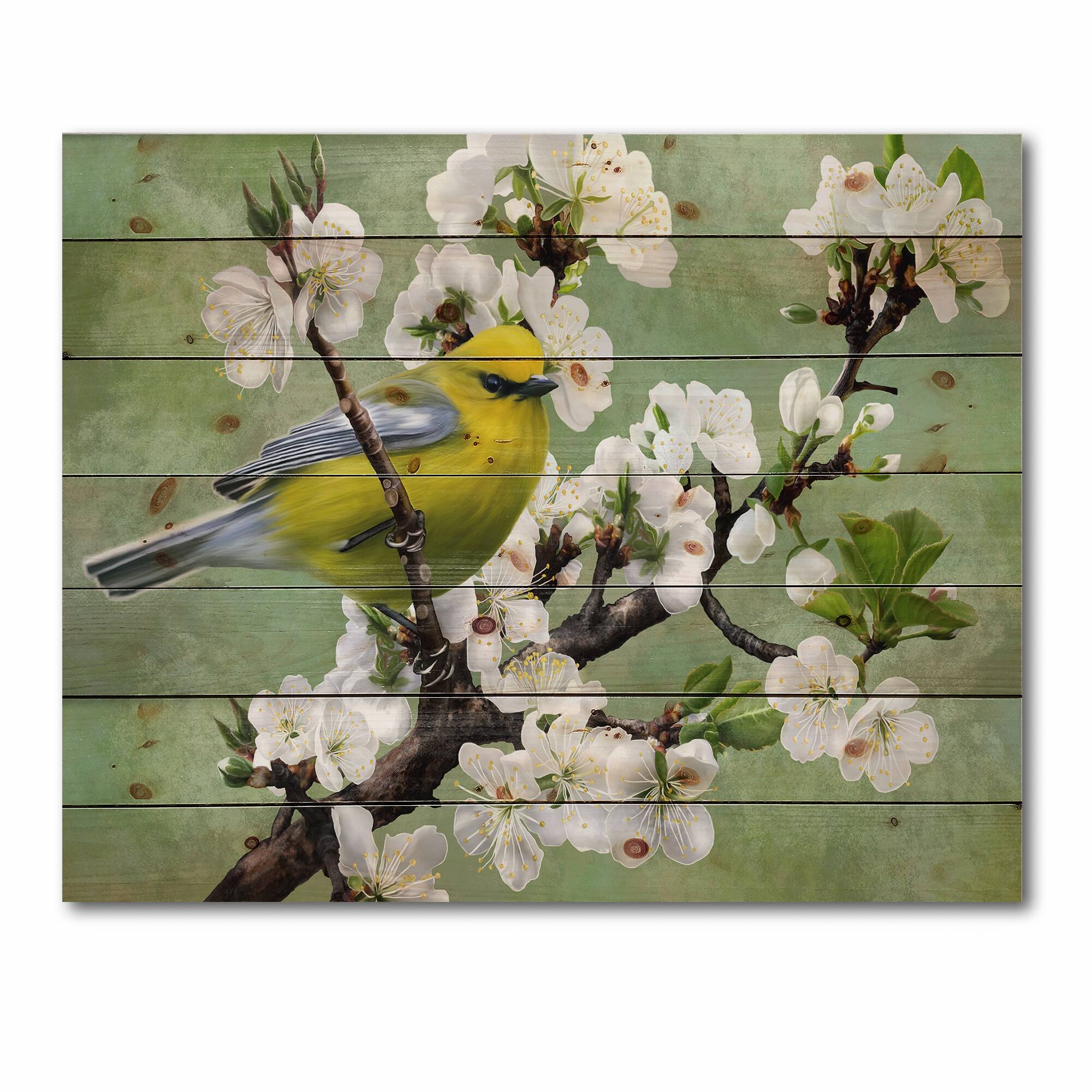 Designart - Bird On A Branch of Cherry