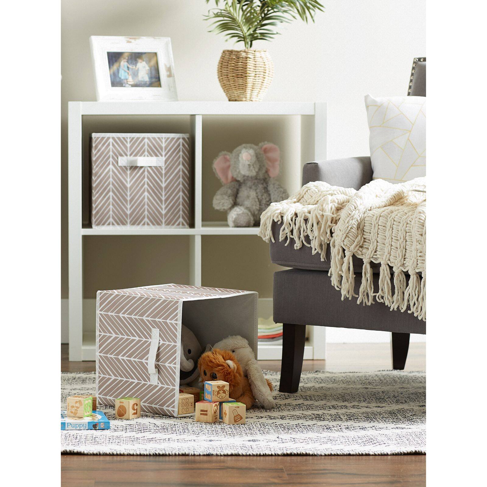 DII® 11" Stone Herringbone Storage Cube, 2ct.