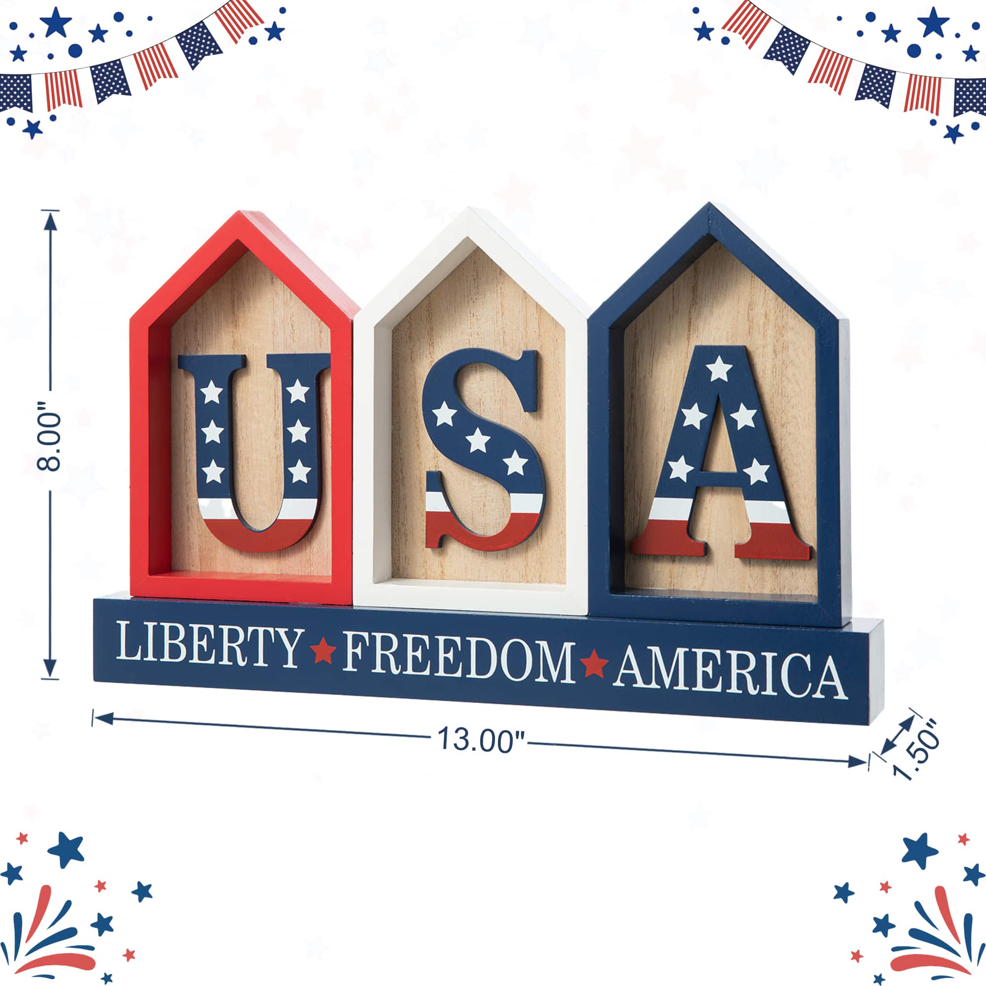 Glitzhome® 13" Liberty, Freedom, America House-Shaped Tabletop Décor