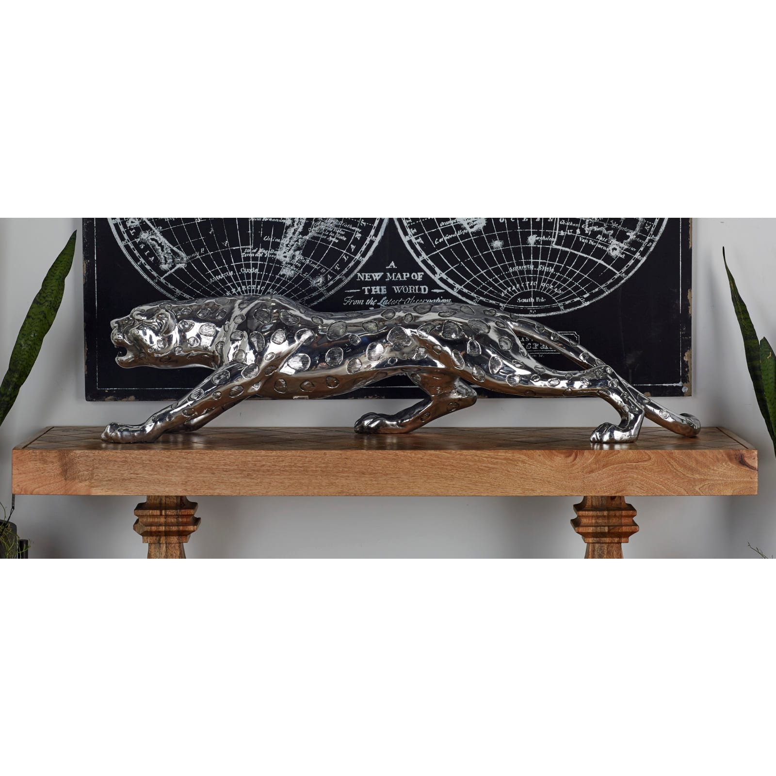 48" Silver Modern Leopard Sculpture