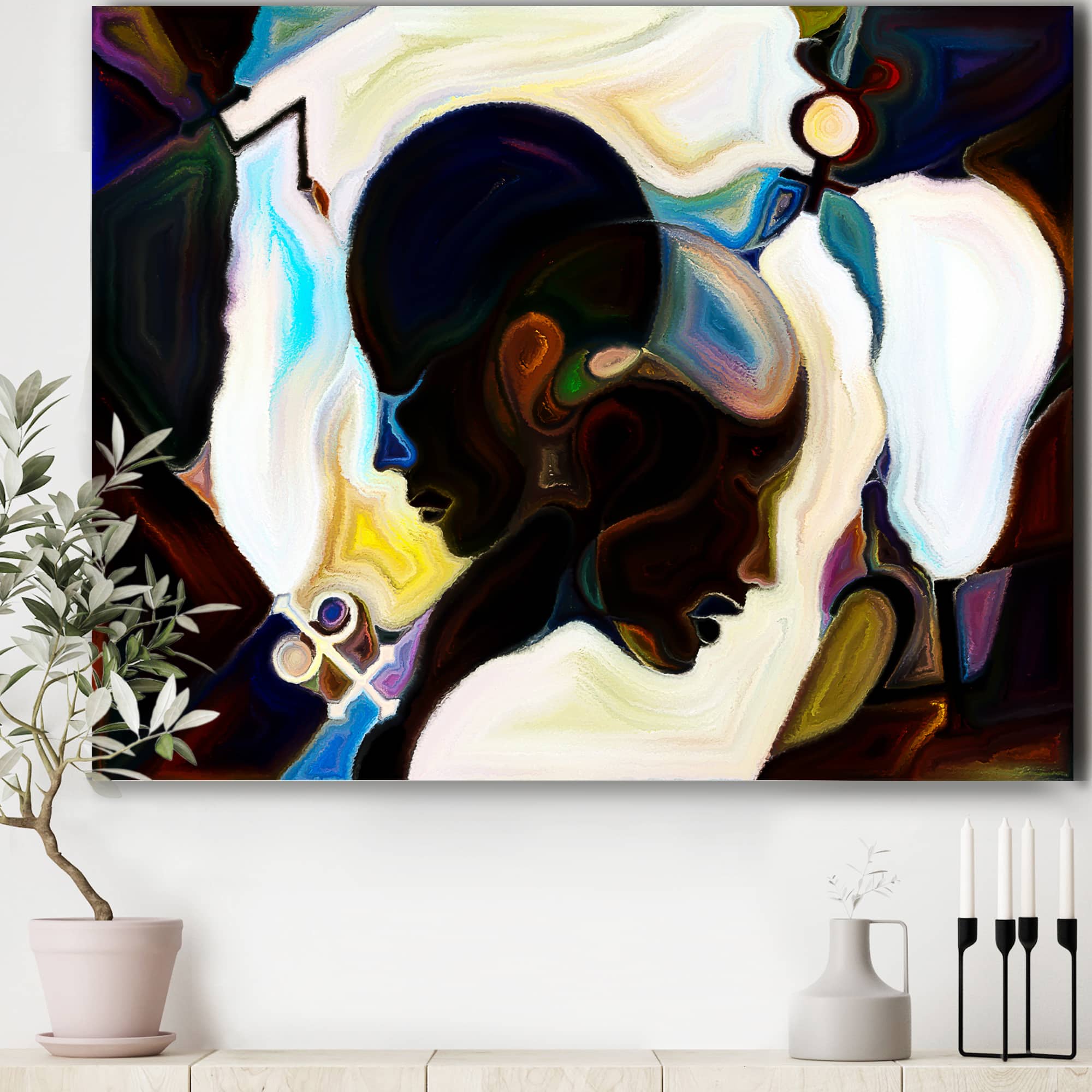 Designart - Union Of Male And Female Faces I - Modern Canvas Wall Art Print