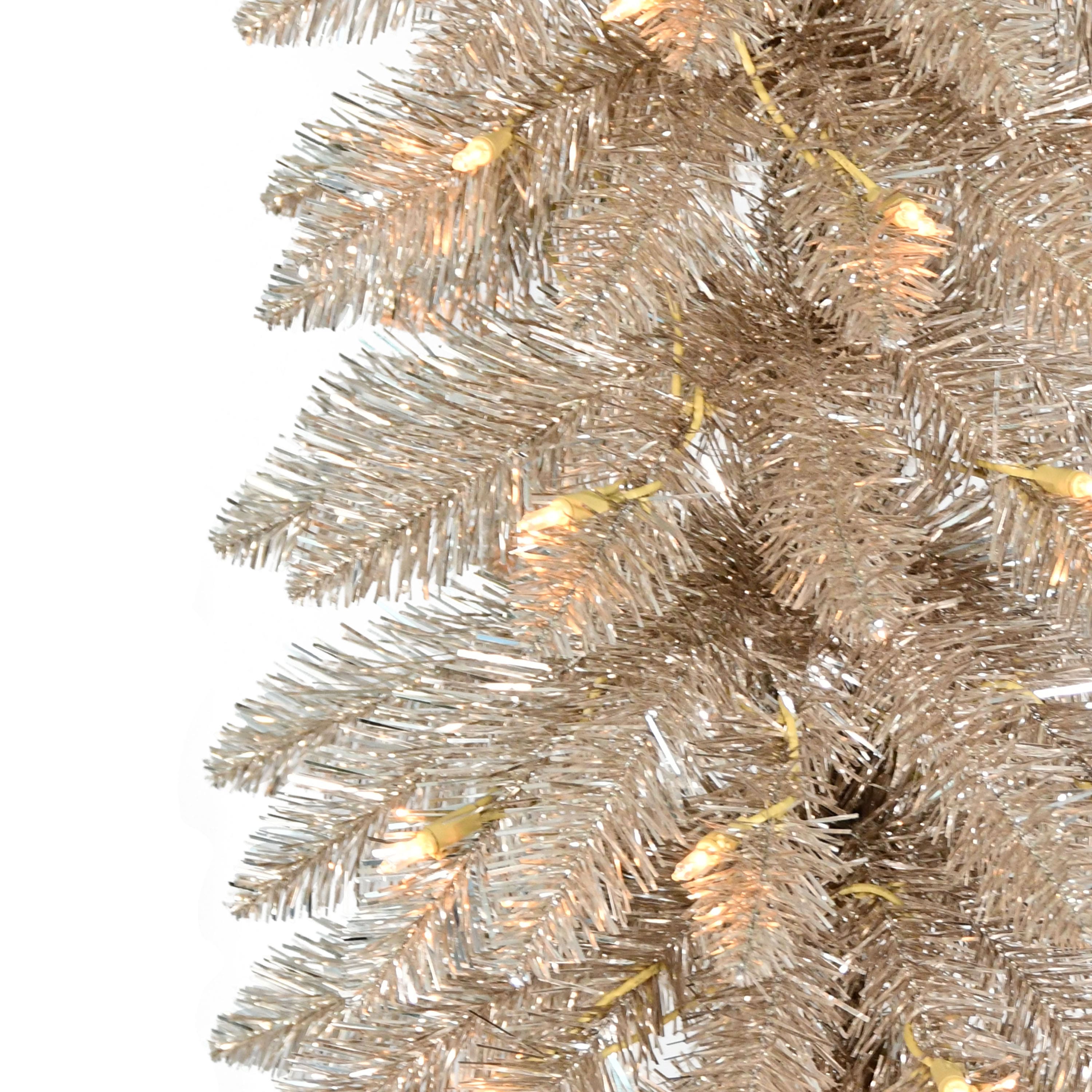 6ft. Pre-Lit Rose Gold Alpine Pencil Artificial Christmas Tree, Clear Lights