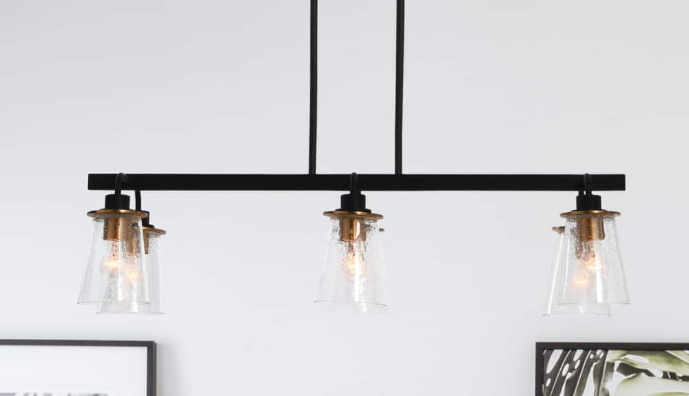 Hello Honey® Robert Stevenson Lighting Jameson Metal & Seedy Glass 6-Light Linear Chandelier