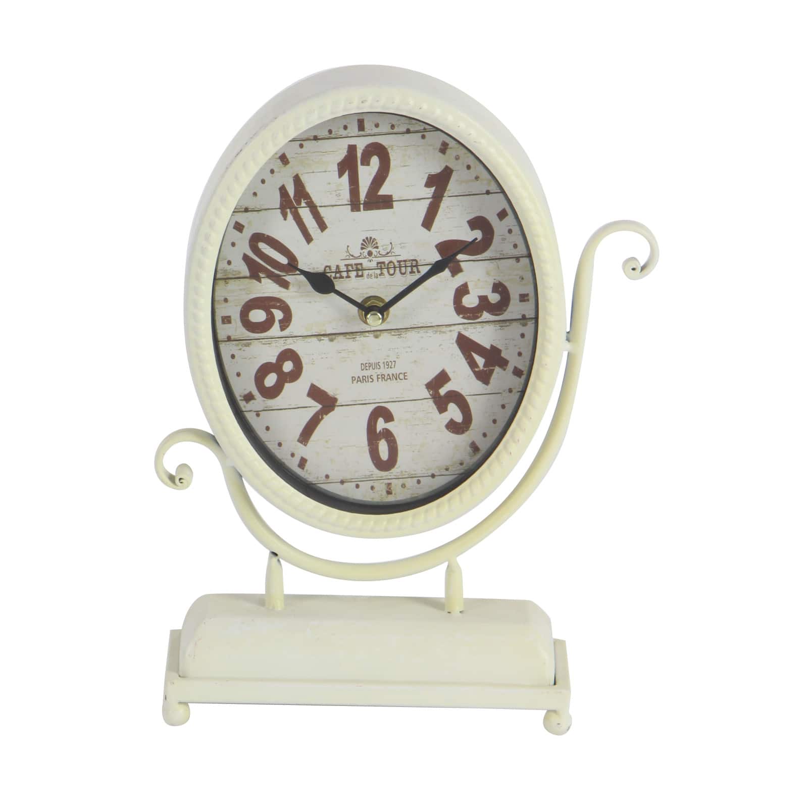 12" Black & White Metal Oval Clock Set