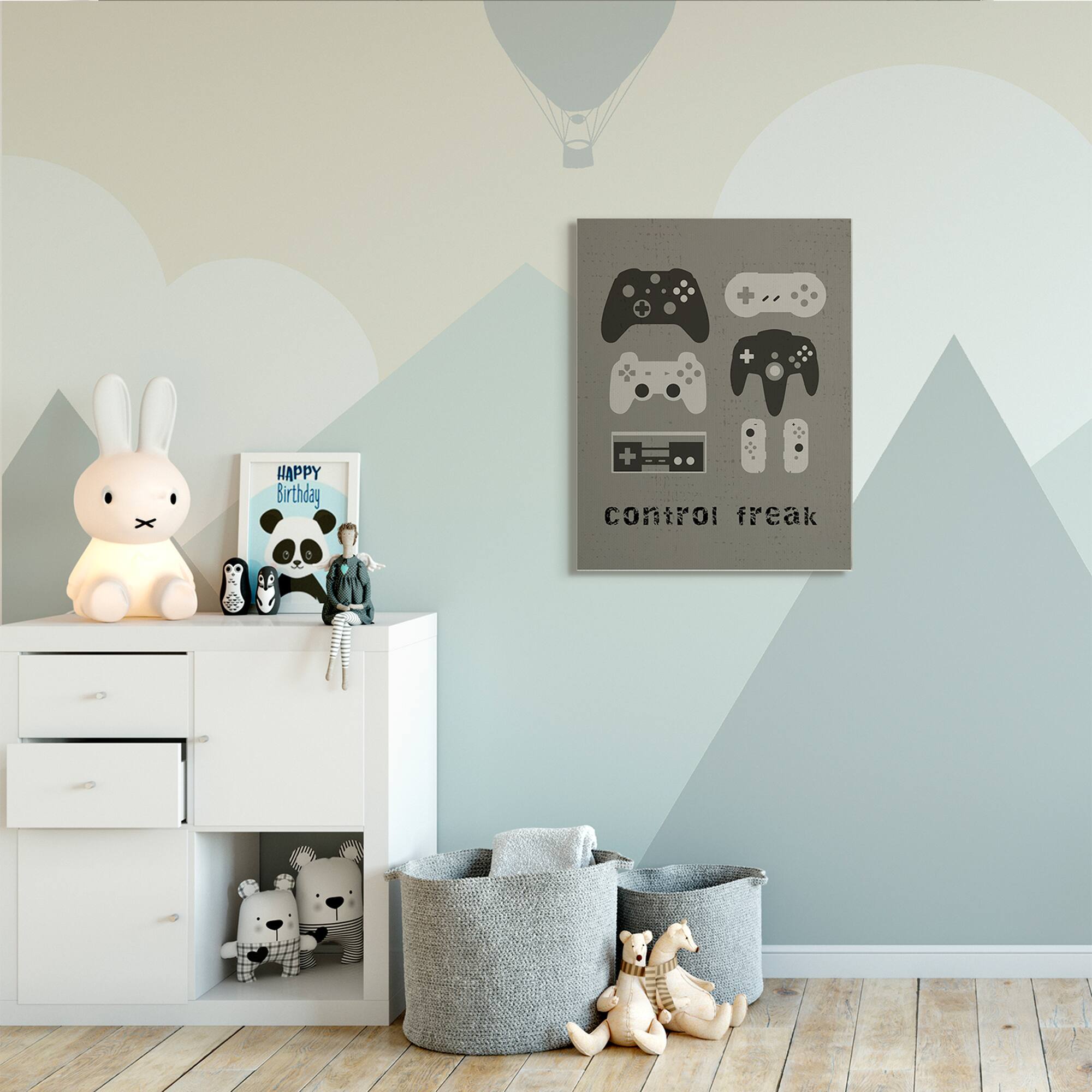 Stupell Industries Control Freak Distressed Pattern Black Grey Controllers Canvas Wall Art