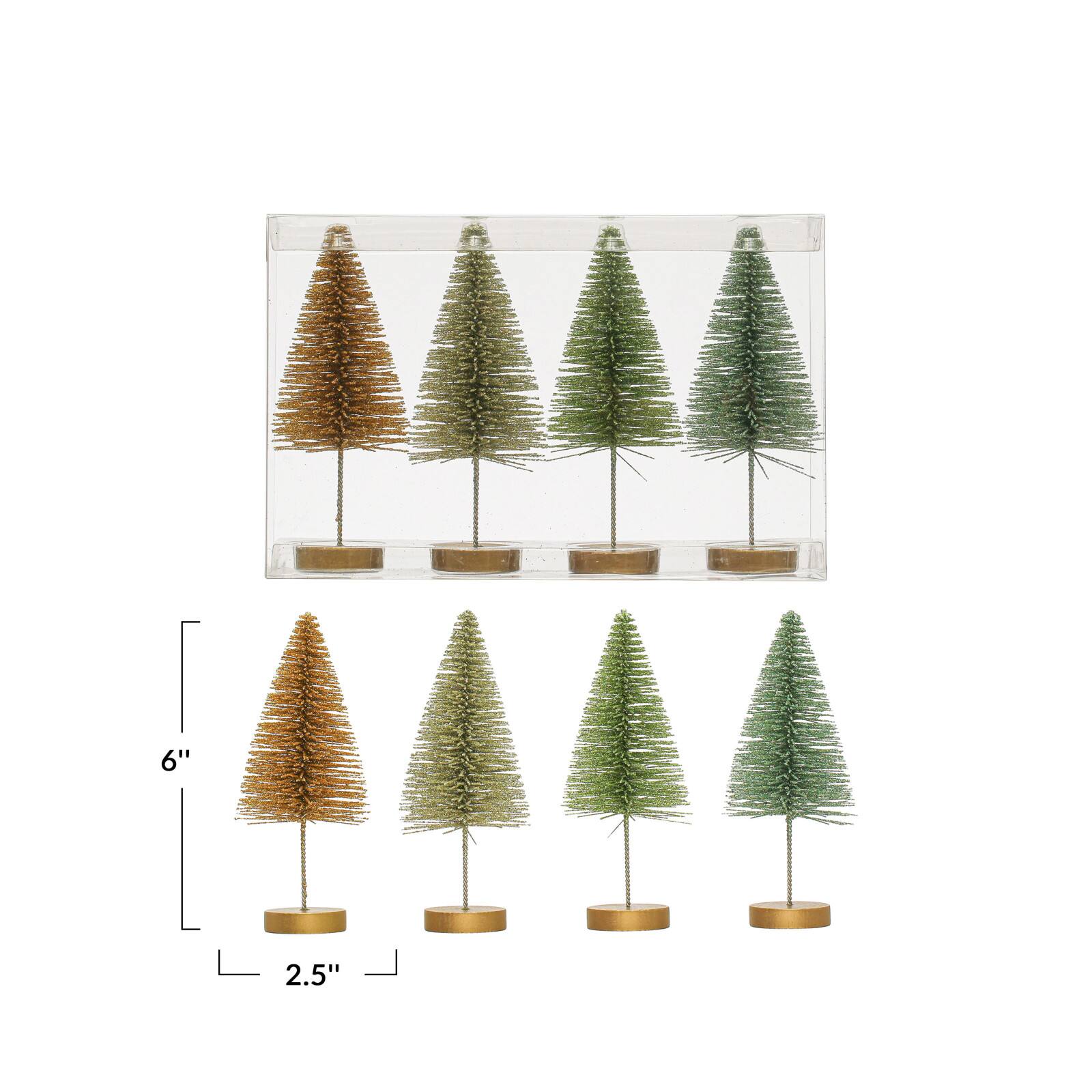 Hello Honey® 6" Metallic Plastic Bottle Brush Tree Set with Wood Bases