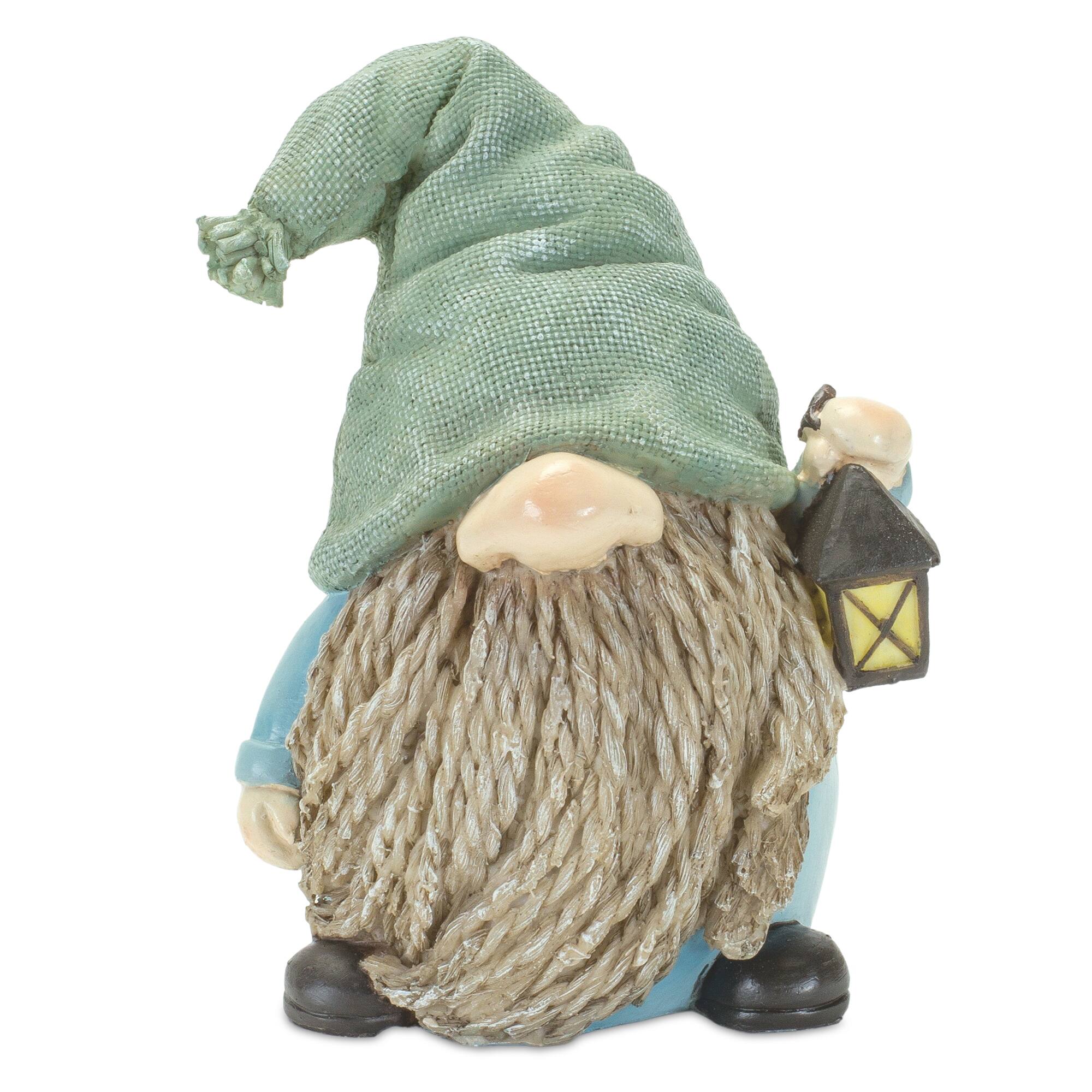 6.25" Faux Stone Garden Gnomes with Bird & Lantern Figurines Set
