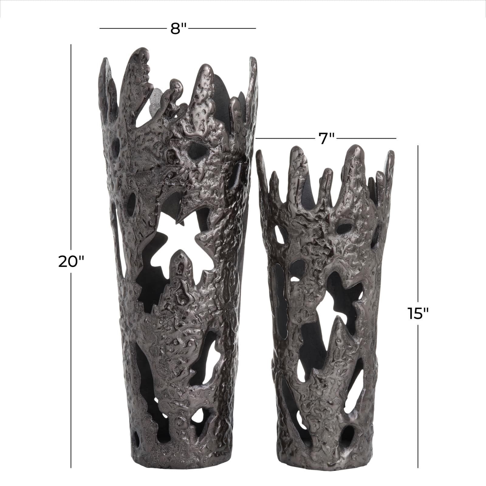 Set of 2" Black Aluminum Contemporary Vases, 20" x 7" x 6"
