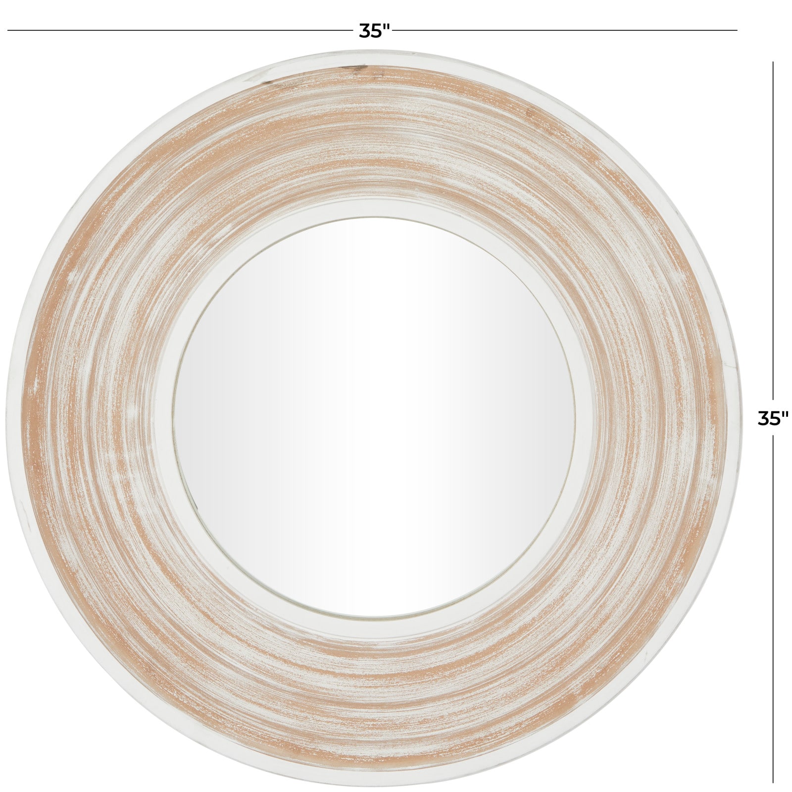 35" Cream Wooden Framed Wall Mirror with White Wash Effect