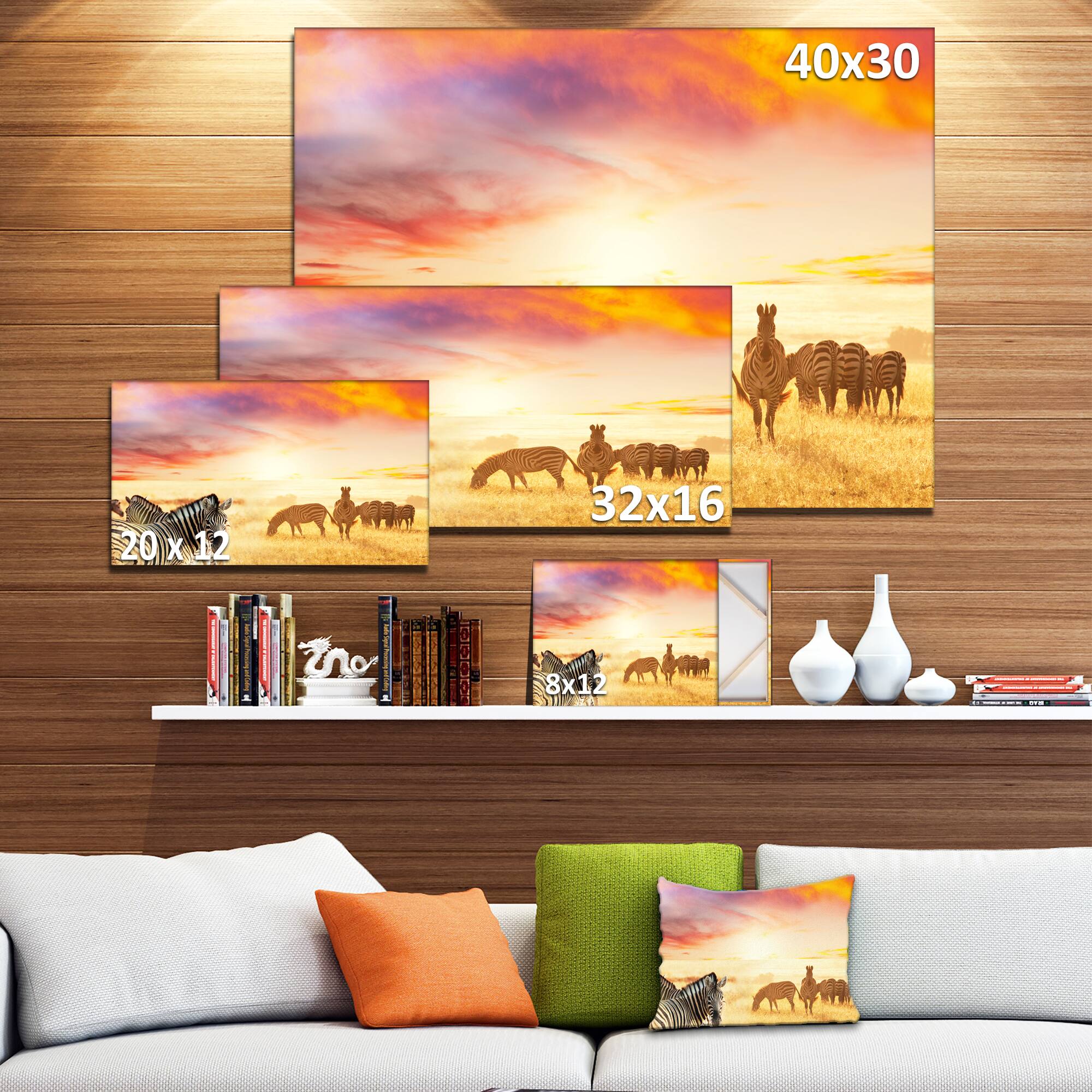 Designart - Cute Zebras Grazing in Grassland