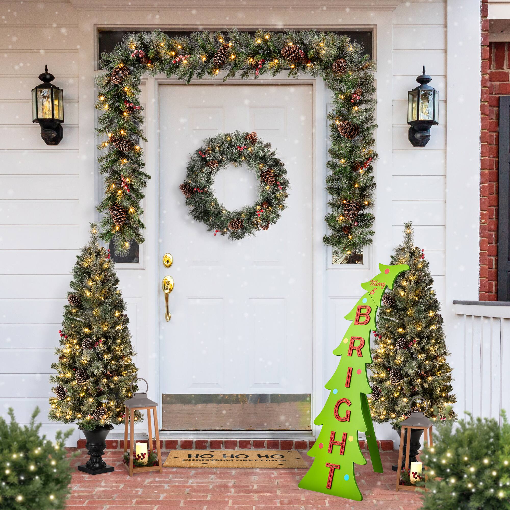 Glitzhome® 41.75" Christmas "BRIGHT" Bent Tree Porch Sign