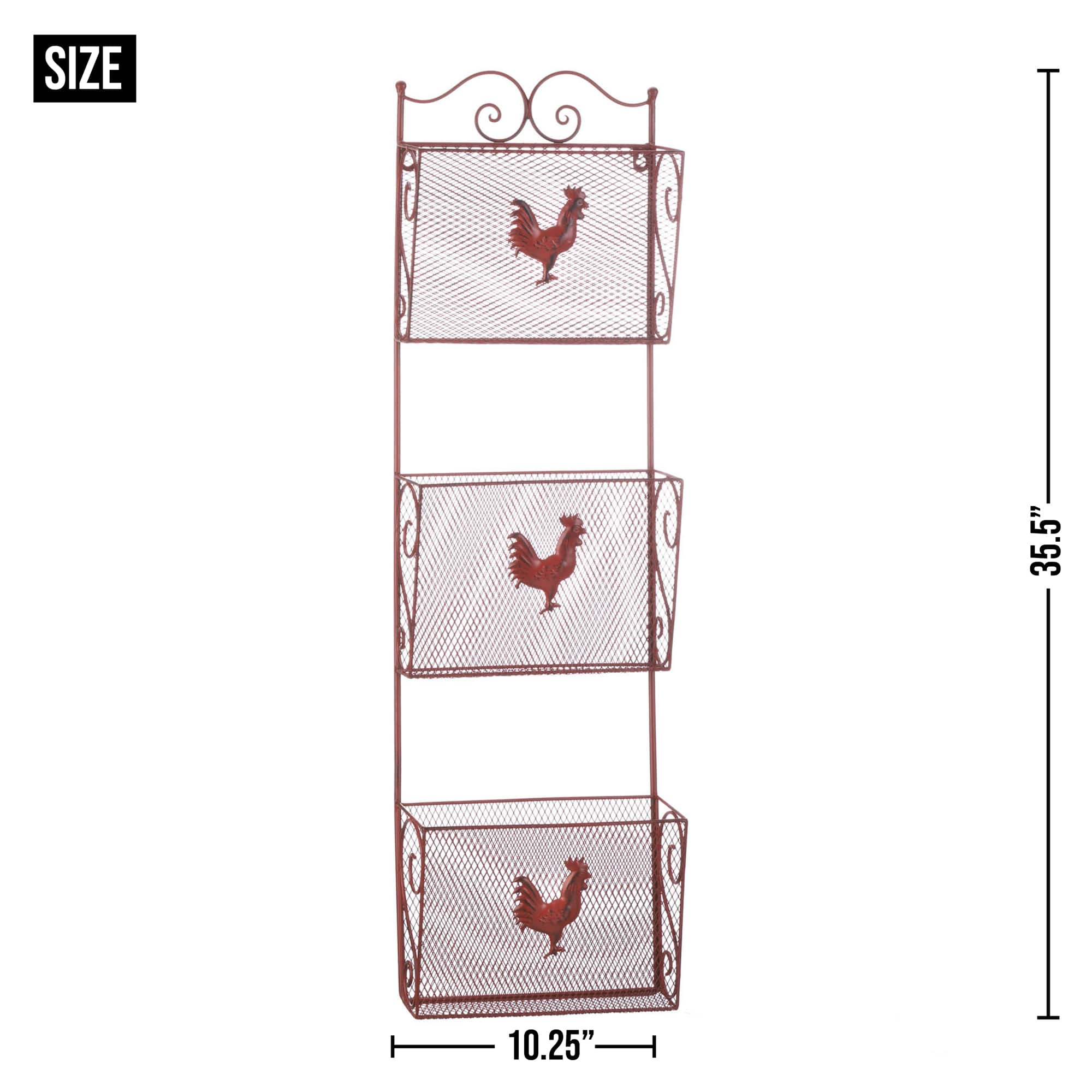 35.5" Red Rooster Triple Basket Organizer