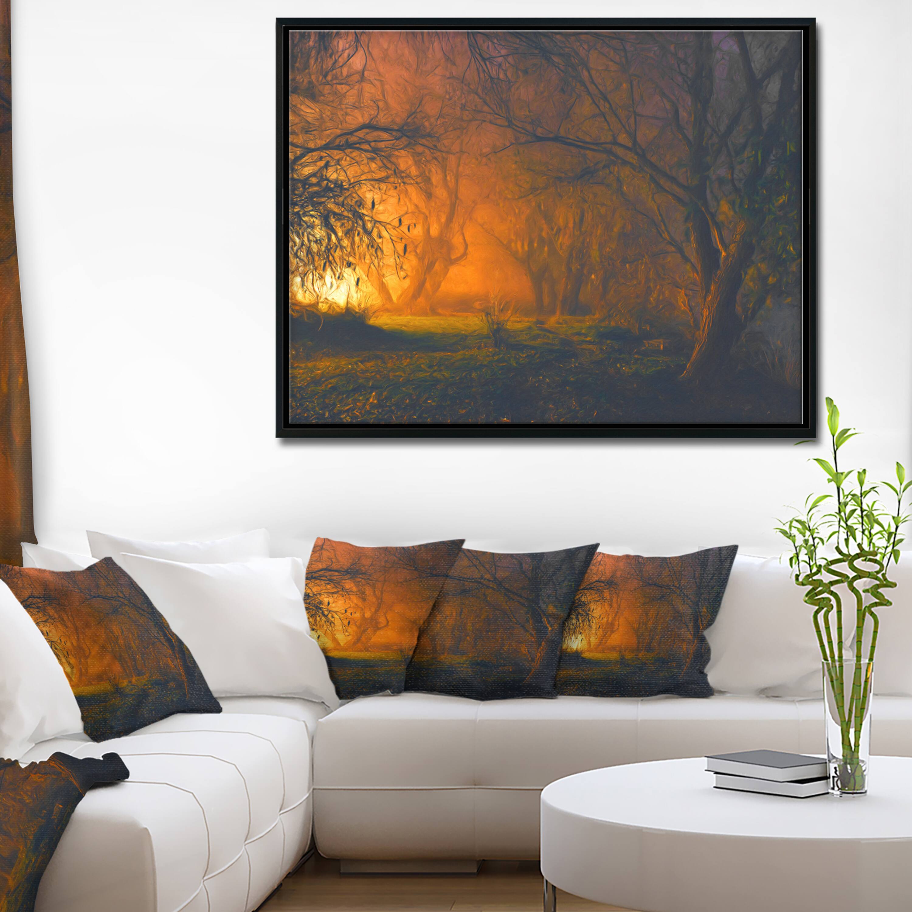Designart - Magical Light in Forest - Landscape Art Print Canvas in Black Frame